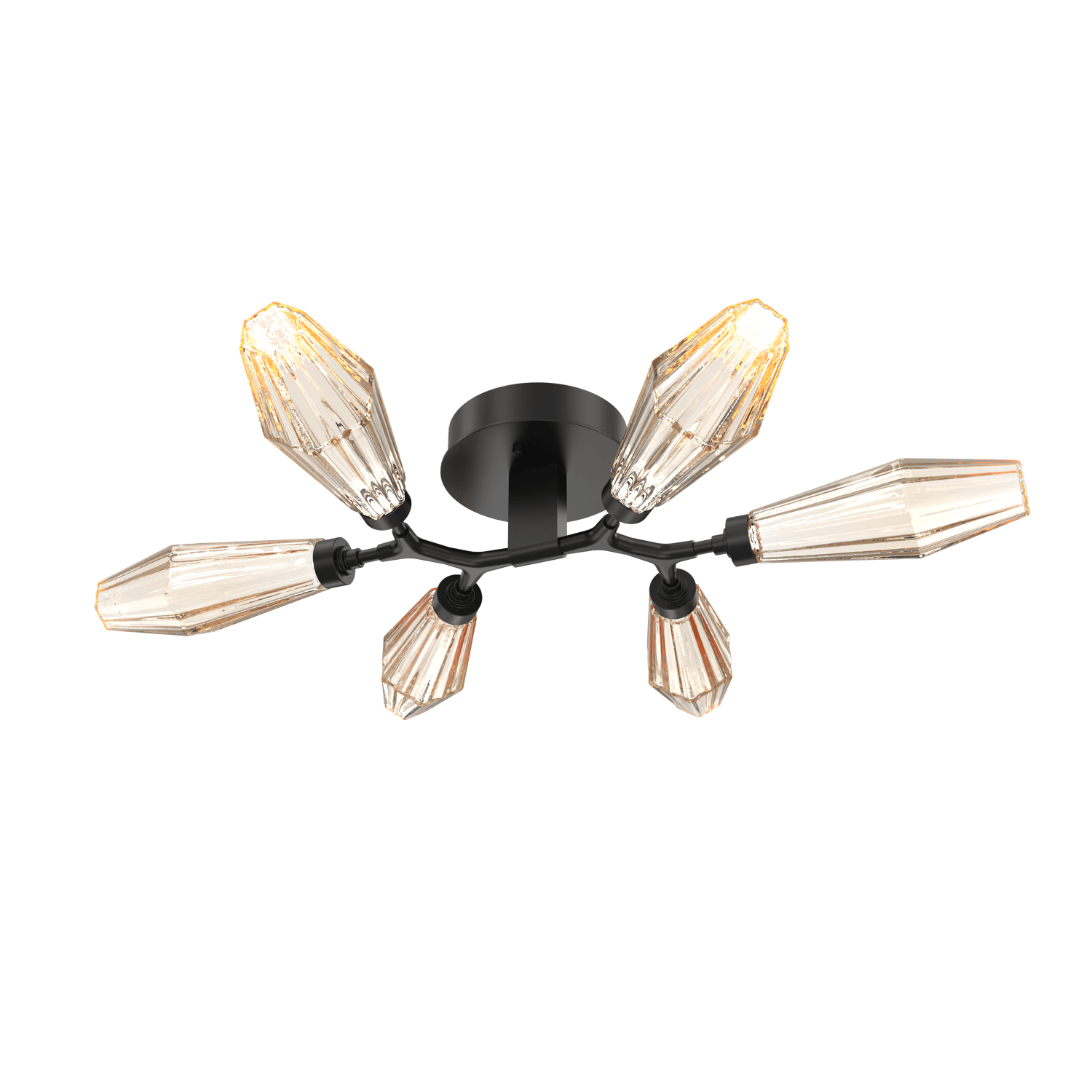 CLB0049-01-MB-RA-Hammerton-Studio-Aalto-6-light-organic-flush-mount-light-with-matte-black-finish-and-optic-ribbed-amber-glass-shades-and-LED-lamping