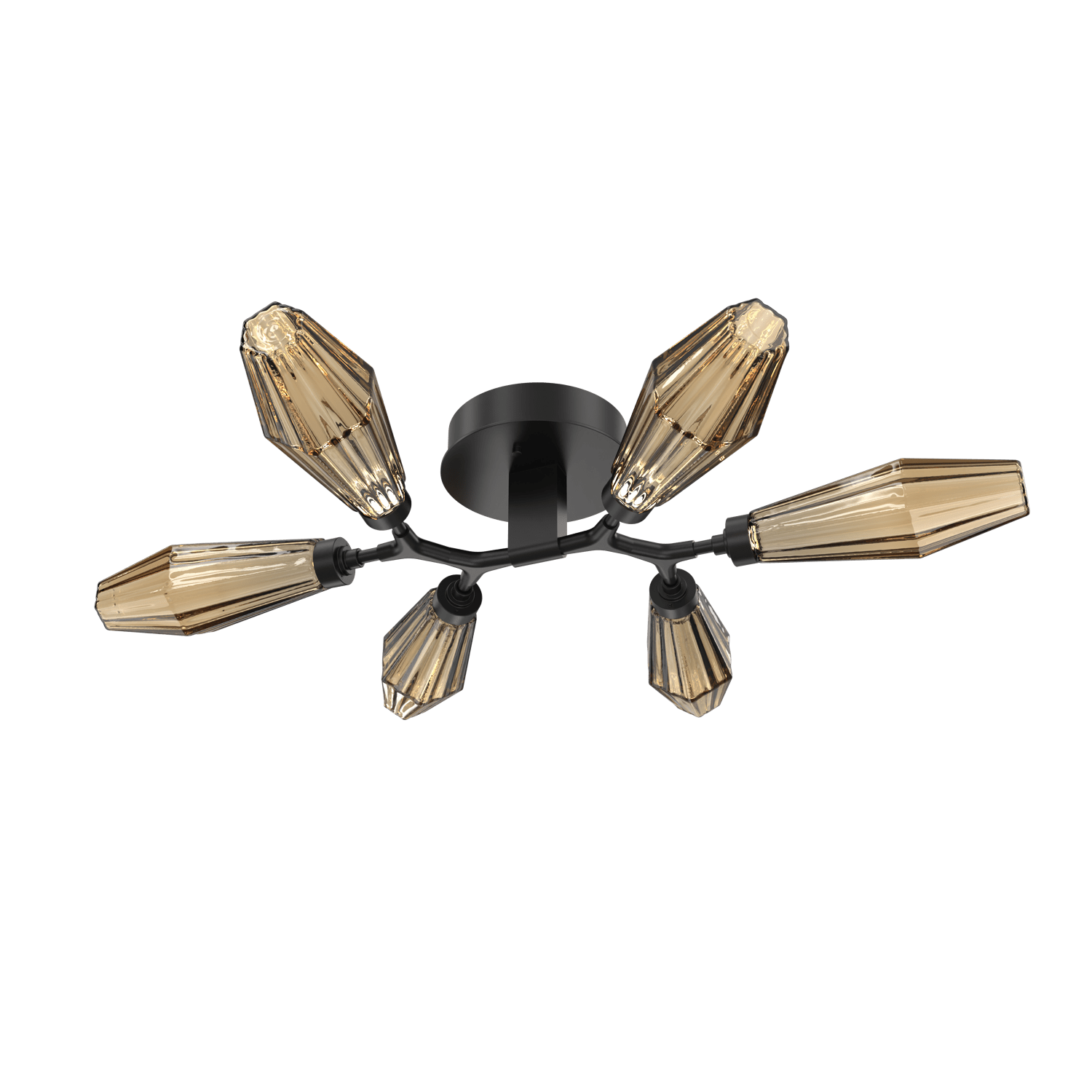 CLB0049-01-MB-RB-Hammerton-Studio-Aalto-6-light-organic-flush-mount-light-with-matte-black-finish-and-optic-ribbed-bronze-glass-shades-and-LED-lamping