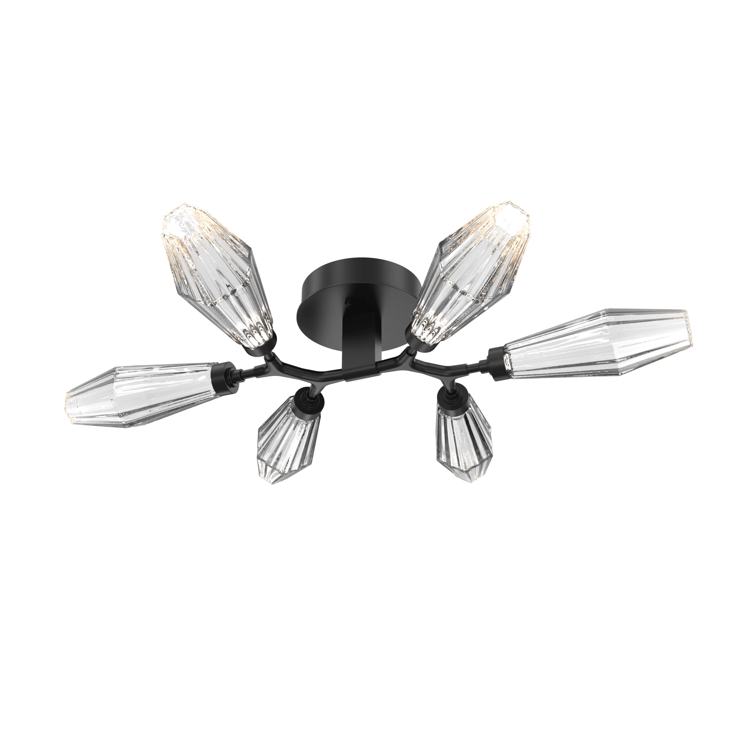 CLB0049-01-MB-RC-Hammerton-Studio-Aalto-6-light-organic-flush-mount-light-with-matte-black-finish-and-optic-ribbed-clear-glass-shades-and-LED-lamping