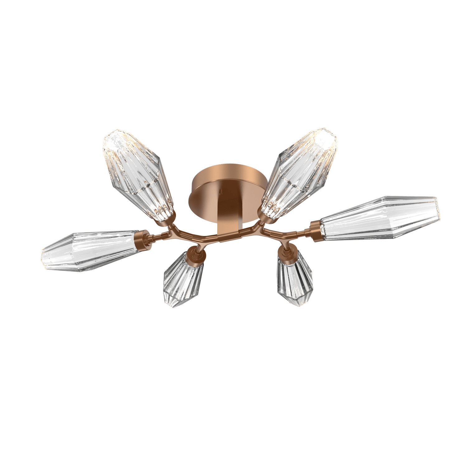 CLB0049-01-NB-RC-Hammerton-Studio-Aalto-6-light-organic-flush-mount-light-with-novel-brass-finish-and-optic-ribbed-clear-glass-shades-and-LED-lamping