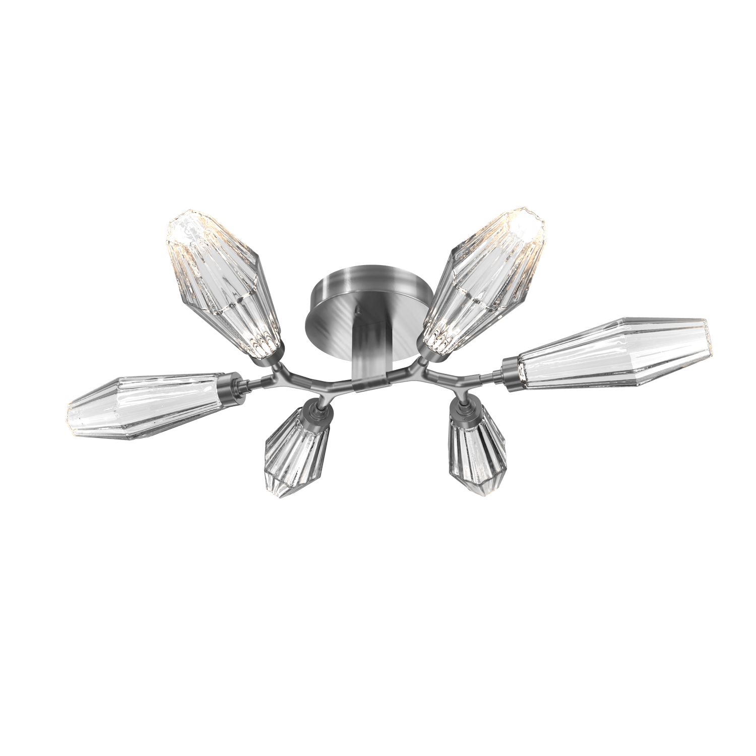 CLB0049-01-SN-RC-Hammerton-Studio-Aalto-6-light-organic-flush-mount-light-with-satin-nickel-finish-and-optic-ribbed-clear-glass-shades-and-LED-lamping