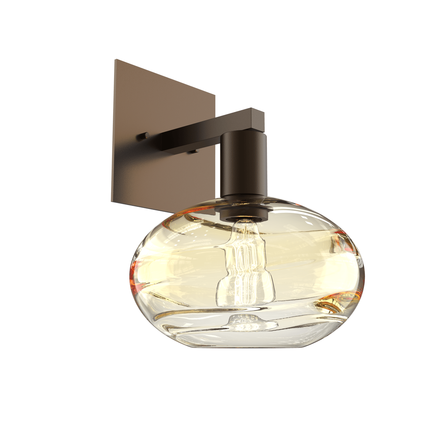 IDB0036-11-FB-OA-Hammerton-Studio-Optic-Blown-Glass-Coppa-wall-sconce-with-flat-bronze-finish-and-optic-amber-blown-glass-shades-and-incandescent-lamping