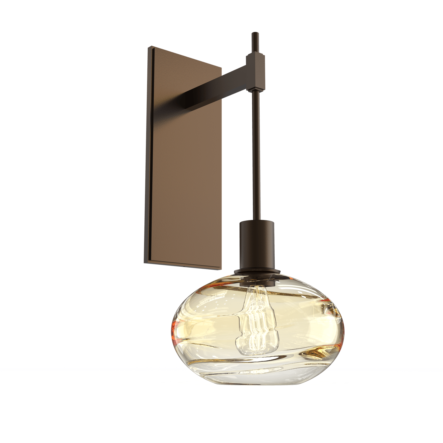 IDB0036-18-FB-OA-Hammerton-Studio-Optic-Blown-Glass-Coppa-tempo-wall-sconce-with-flat-bronze-finish-and-optic-amber-blown-glass-shades-and-incandescent-lamping