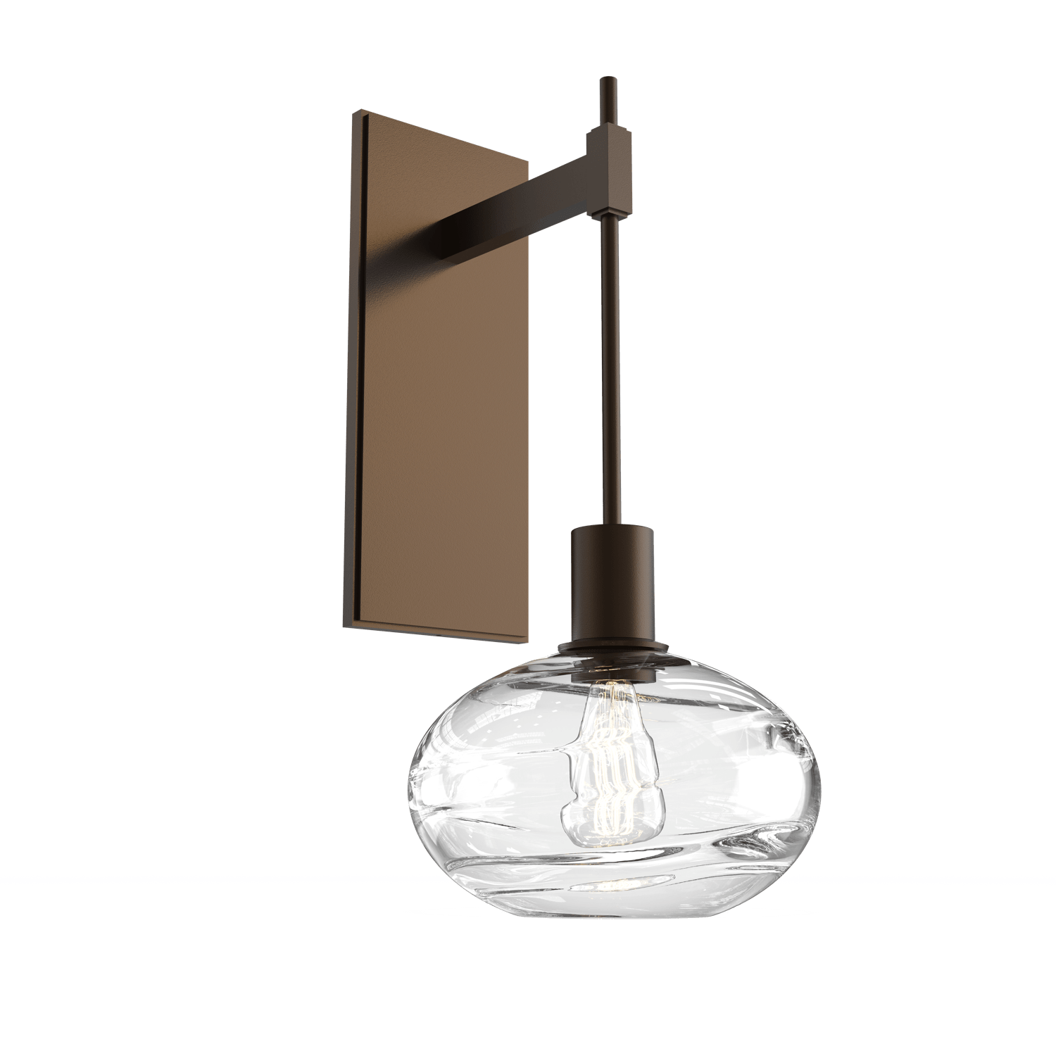IDB0036-18-FB-OC-Hammerton-Studio-Optic-Blown-Glass-Coppa-tempo-wall-sconce-with-flat-bronze-finish-and-optic-clear-blown-glass-shades-and-incandescent-lamping