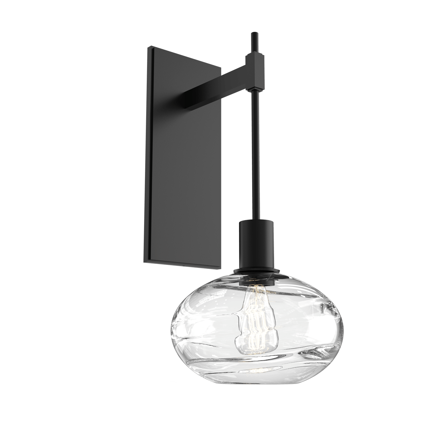IDB0036-18-MB-OC-Hammerton-Studio-Optic-Blown-Glass-Coppa-tempo-wall-sconce-with-matte-black-finish-and-optic-clear-blown-glass-shades-and-incandescent-lamping