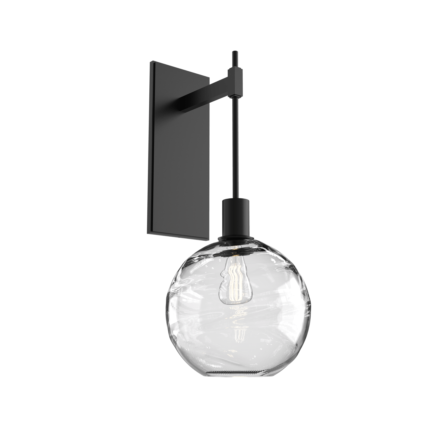 IDB0047-22-MB-OC-Hammerton-Studio-Optic-Blown-Glass-Terra-tempo-wall-sconce-with-matte-black-finish-and-optic-clear-blown-glass-shades-and-incandescent-lamping