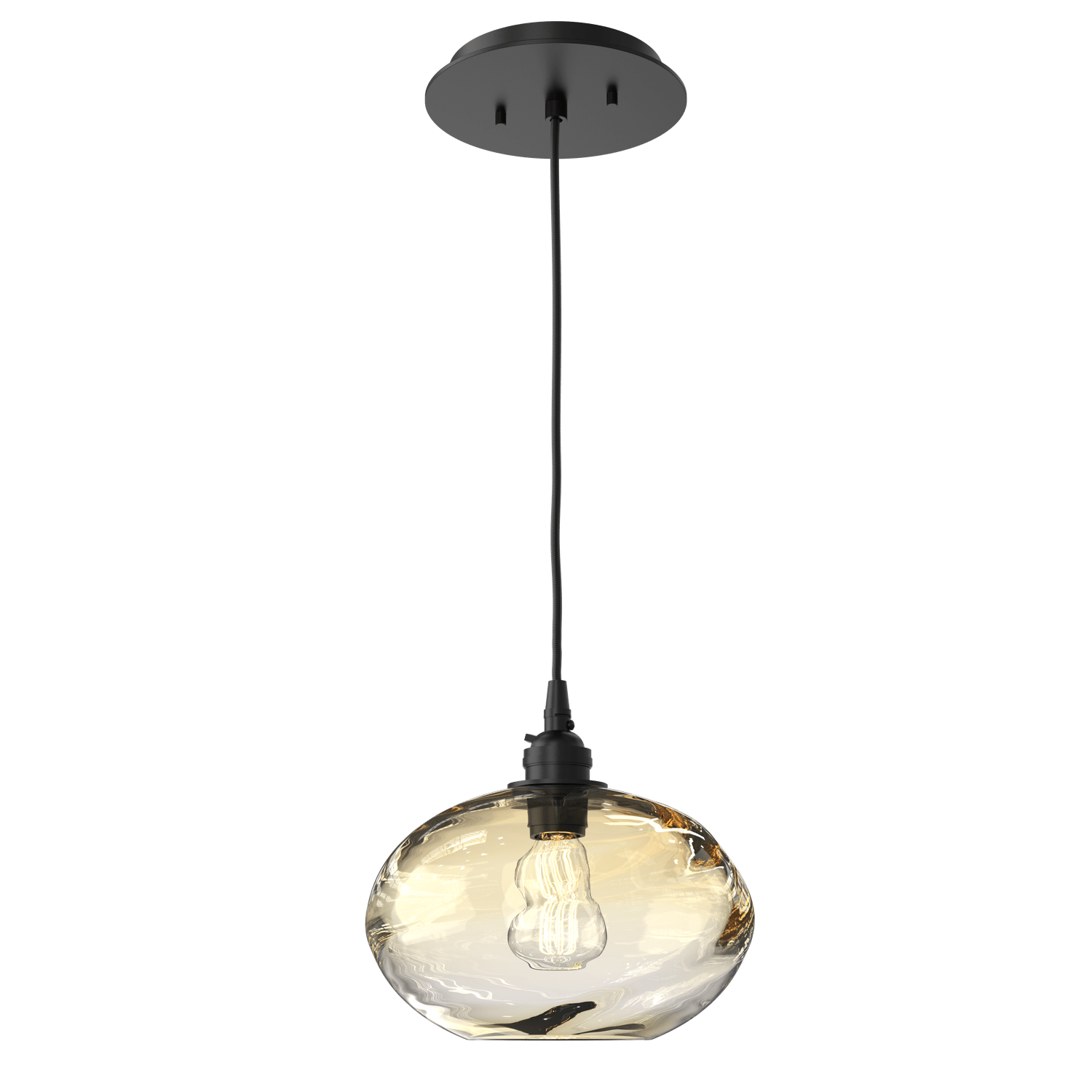 LAB0036-01-MB-OA-Hammerton-Studio-Optic-Blown-Glass-Coppa-pendant-light-with-matte-black-finish-and-optic-amber-blown-glass-shades-and-incandescent-lamping