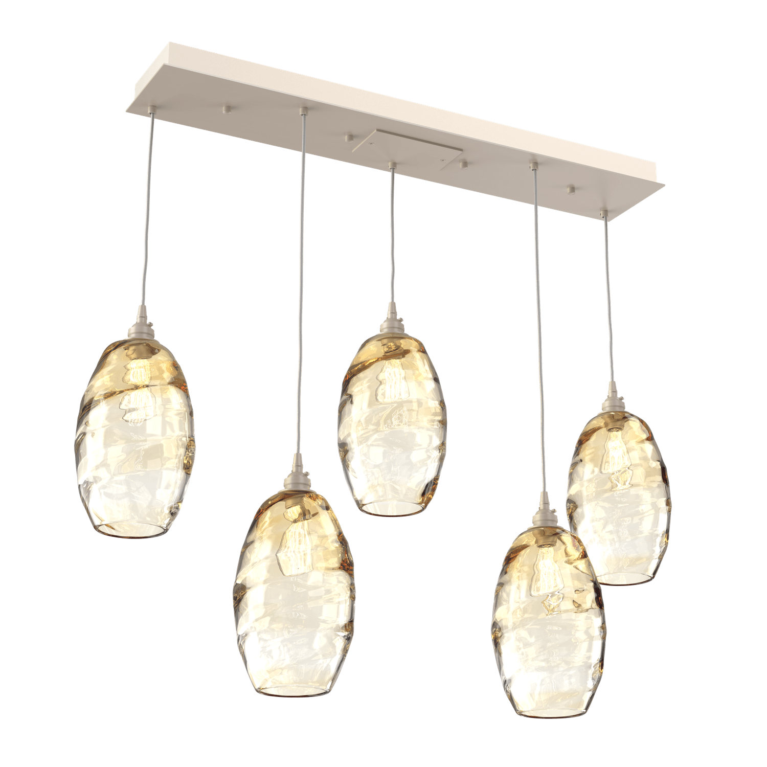 PLB0035-05-BS-OA-Hammerton-Studio-Optic-Blown-Glass-Elisse-5-light-linear-pendant-chandelier-with-metallic-beige-silver-finish-and-optic-amber-blown-glass-shades-and-incandescent-lamping