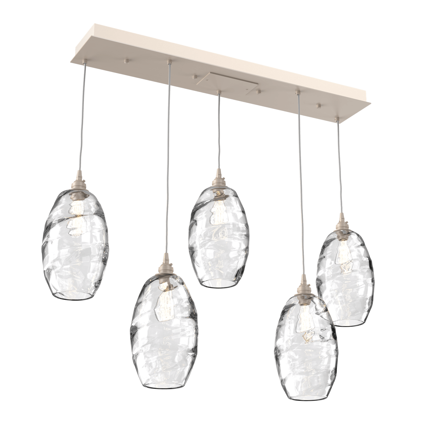PLB0035-05-BS-OC-Hammerton-Studio-Optic-Blown-Glass-Elisse-5-light-linear-pendant-chandelier-with-metallic-beige-silver-finish-and-optic-clear-blown-glass-shades-and-incandescent-lamping