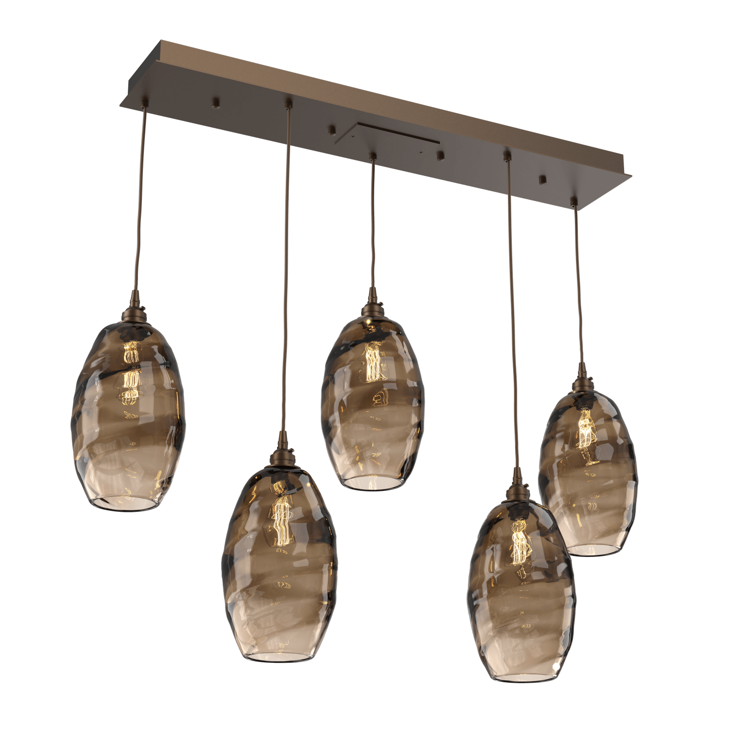 PLB0035-05-FB-OB-Hammerton-Studio-Optic-Blown-Glass-Elisse-5-light-linear-pendant-chandelier-with-flat-bronze-finish-and-optic-bronze-blown-glass-shades-and-incandescent-lamping