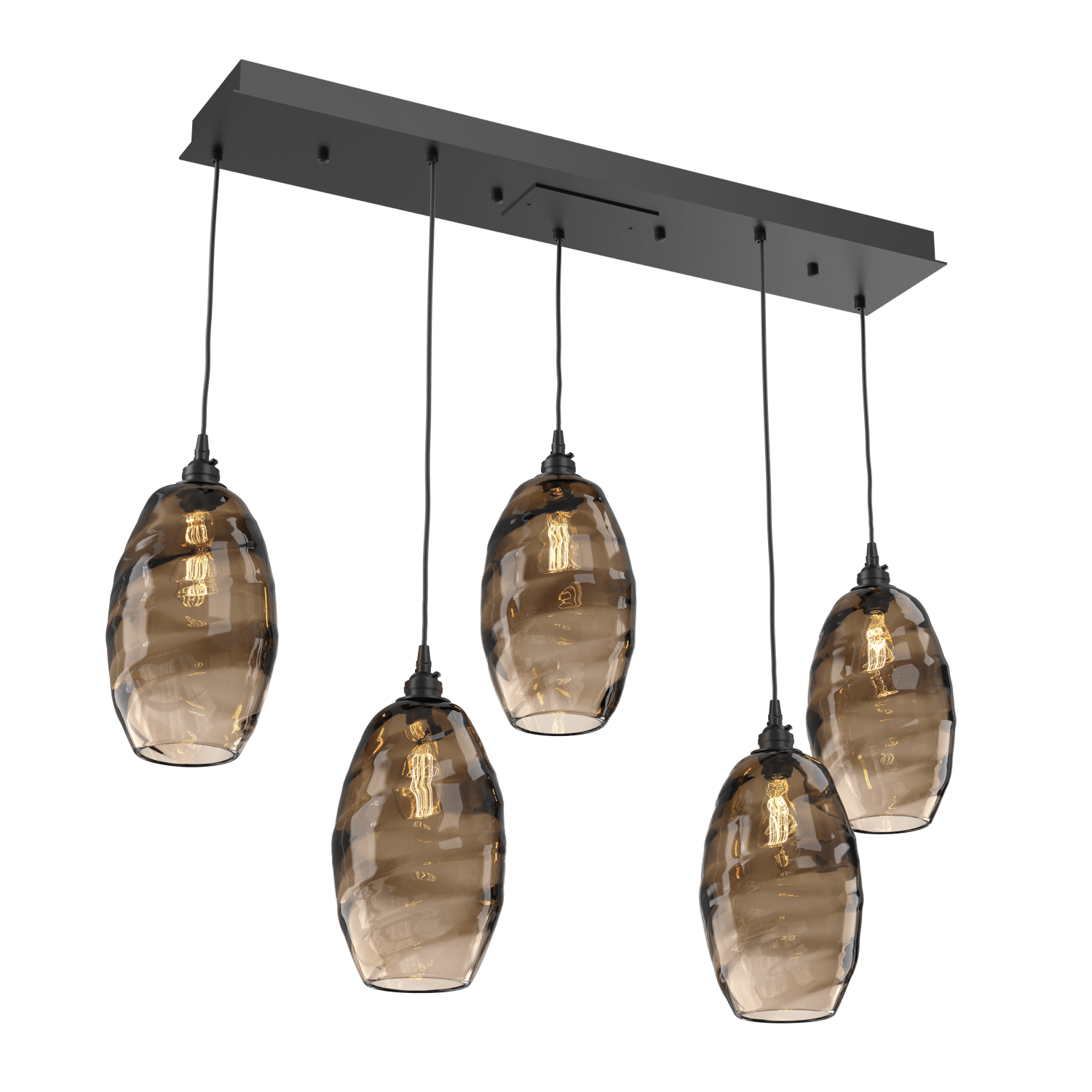 PLB0035-05-MB-OB-Hammerton-Studio-Optic-Blown-Glass-Elisse-5-light-linear-pendant-chandelier-with-matte-black-finish-and-optic-bronze-blown-glass-shades-and-incandescent-lamping