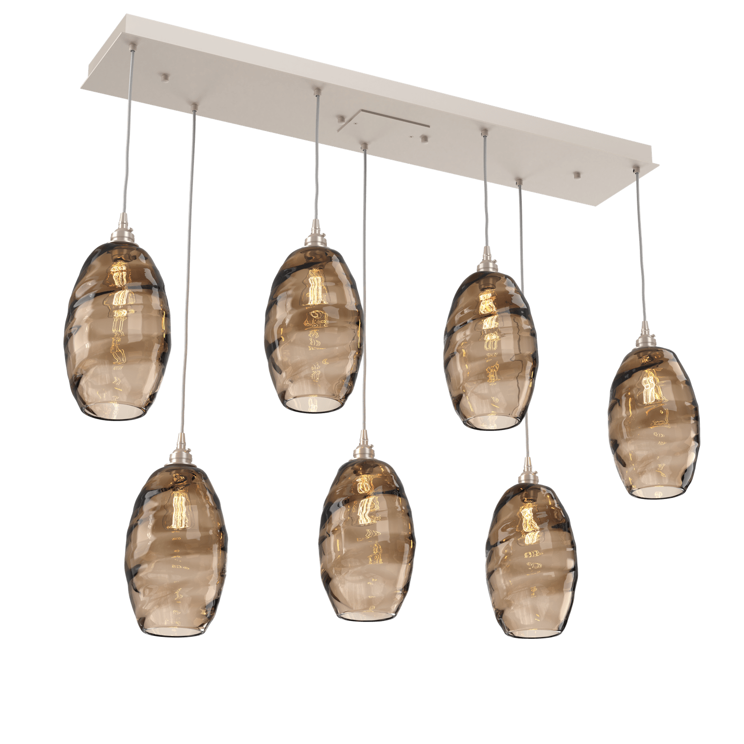 PLB0035-07-BS-OB-Hammerton-Studio-Optic-Blown-Glass-Elisse-7-light-linear-pendant-chandelier-with-metallic-beige-silver-finish-and-optic-bronze-blown-glass-shades-and-incandescent-lamping