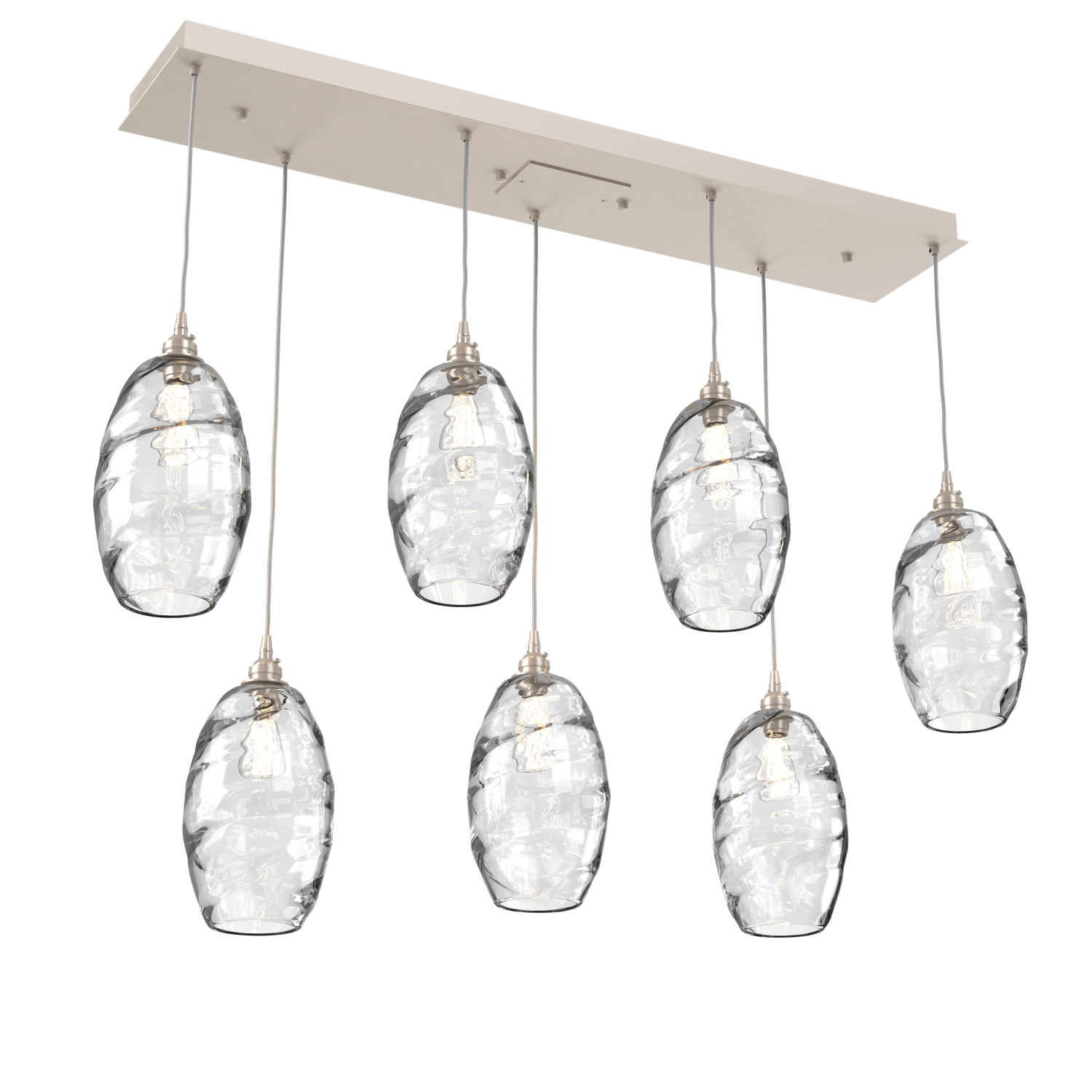 PLB0035-07-BS-OC-Hammerton-Studio-Optic-Blown-Glass-Elisse-7-light-linear-pendant-chandelier-with-metallic-beige-silver-finish-and-optic-clear-blown-glass-shades-and-incandescent-lamping