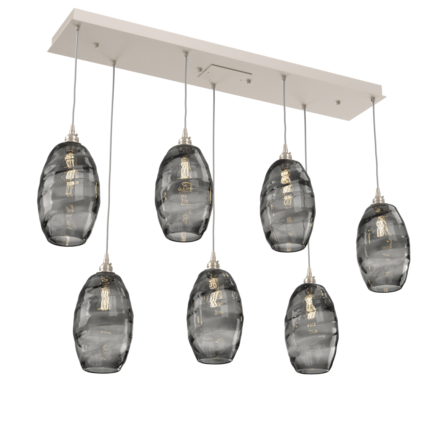 PLB0035-07-BS-OS-Hammerton-Studio-Optic-Blown-Glass-Elisse-7-light-linear-pendant-chandelier-with-metallic-beige-silver-finish-and-optic-smoke-blown-glass-shades-and-incandescent-lamping