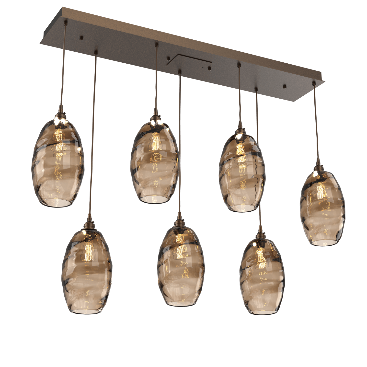 PLB0035-07-FB-OB-Hammerton-Studio-Optic-Blown-Glass-Elisse-7-light-linear-pendant-chandelier-with-flat-bronze-finish-and-optic-bronze-blown-glass-shades-and-incandescent-lamping