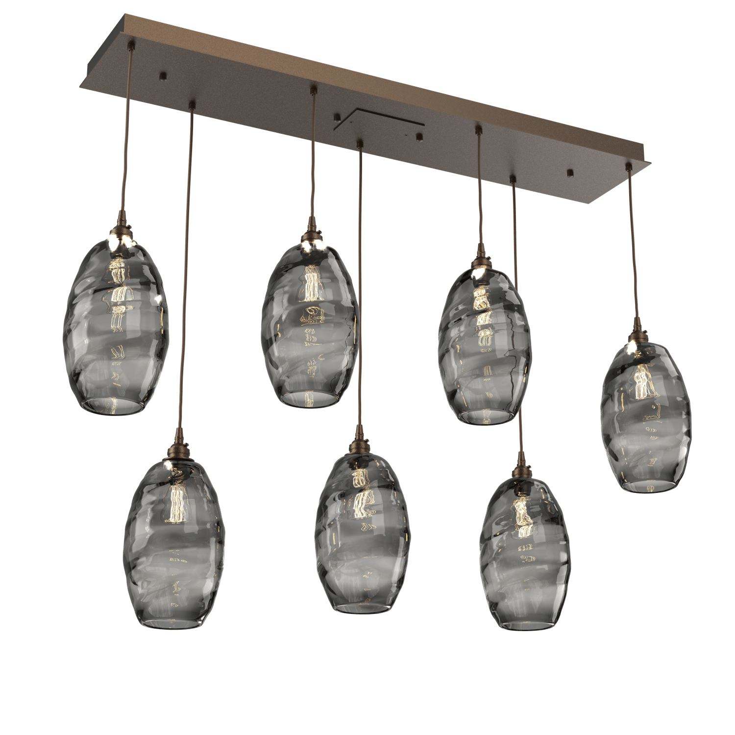 PLB0035-07-FB-OS-Hammerton-Studio-Optic-Blown-Glass-Elisse-7-light-linear-pendant-chandelier-with-flat-bronze-finish-and-optic-smoke-blown-glass-shades-and-incandescent-lamping