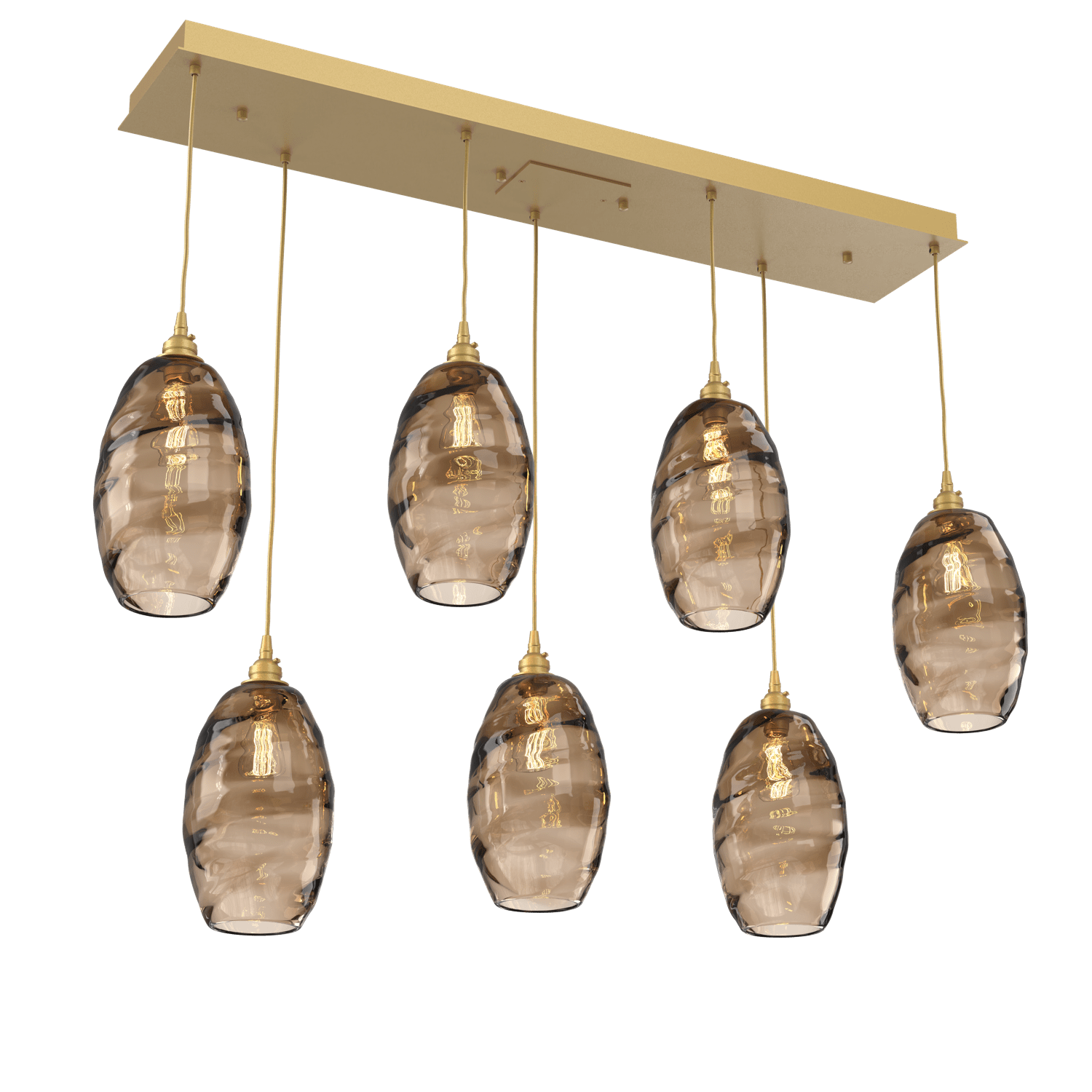 PLB0035-07-GB-OB-Hammerton-Studio-Optic-Blown-Glass-Elisse-7-light-linear-pendant-chandelier-with-gilded-brass-finish-and-optic-bronze-blown-glass-shades-and-incandescent-lamping