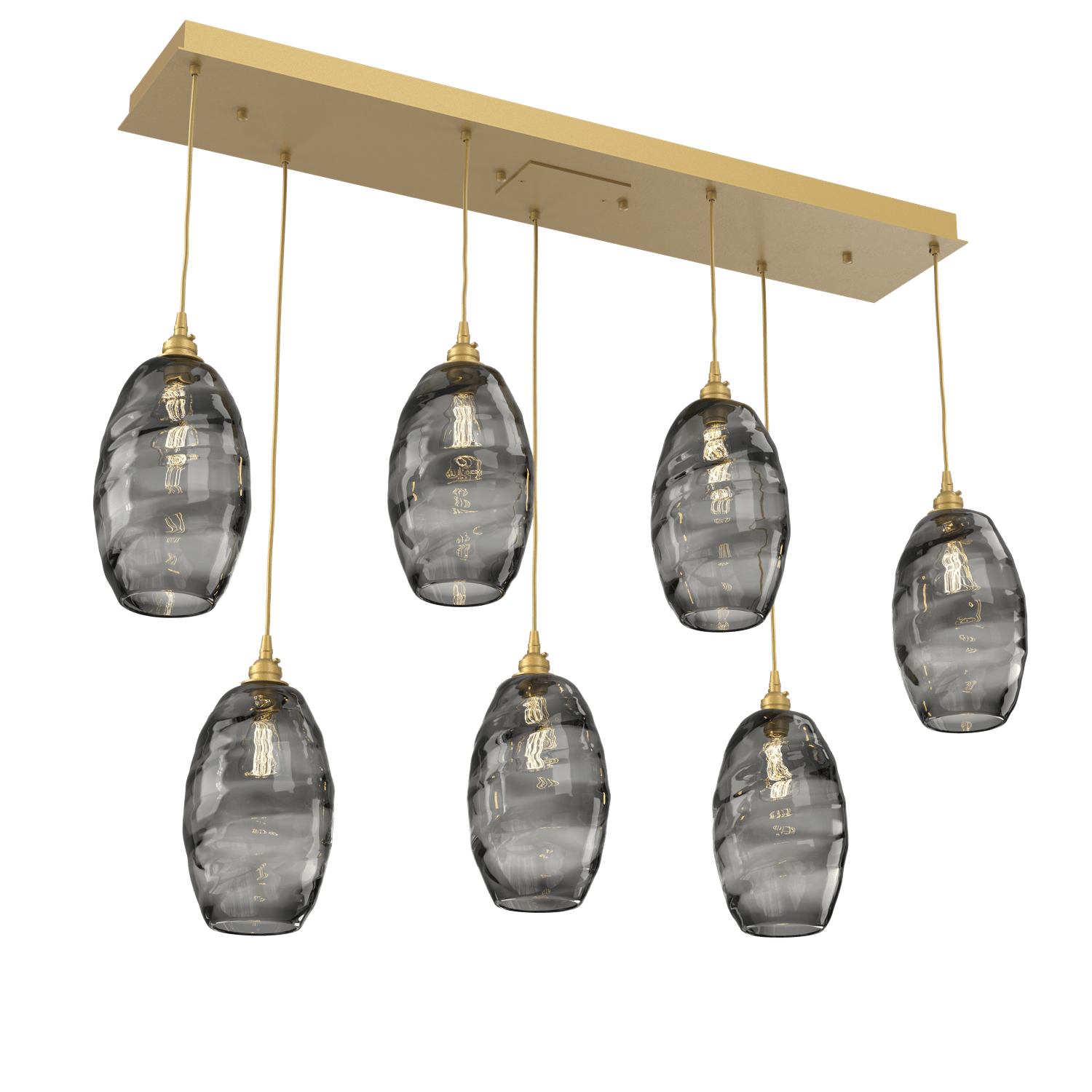 PLB0035-07-GB-OS-Hammerton-Studio-Optic-Blown-Glass-Elisse-7-light-linear-pendant-chandelier-with-gilded-brass-finish-and-optic-smoke-blown-glass-shades-and-incandescent-lamping