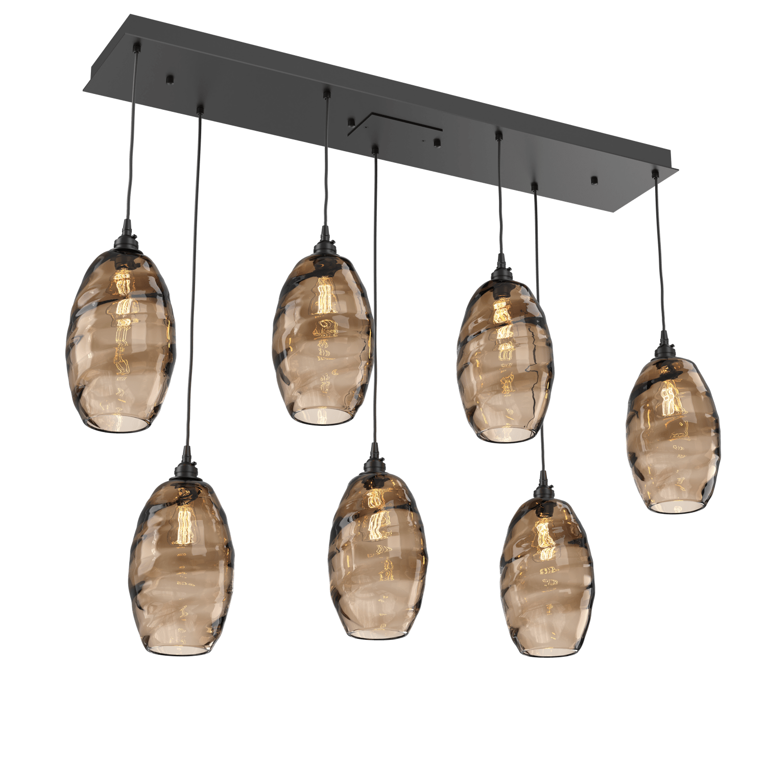 PLB0035-07-MB-OB-Hammerton-Studio-Optic-Blown-Glass-Elisse-7-light-linear-pendant-chandelier-with-matte-black-finish-and-optic-bronze-blown-glass-shades-and-incandescent-lamping