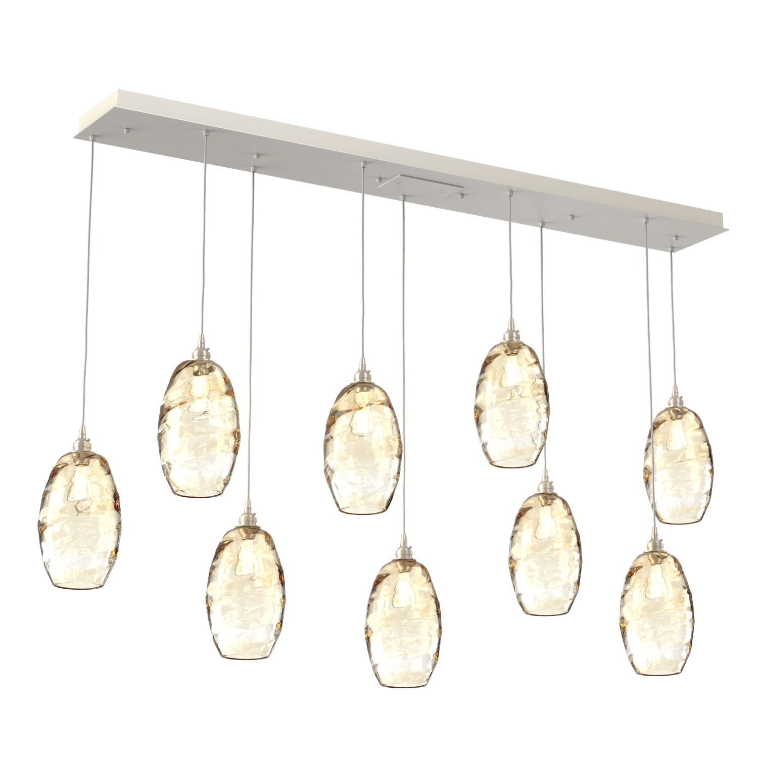 PLB0035-09-BS-OA-Hammerton-Studio-Optic-Blown-Glass-Elisse-9-light-linear-pendant-chandelier-with-metallic-beige-silver-finish-and-optic-amber-blown-glass-shades-and-incandescent-lamping