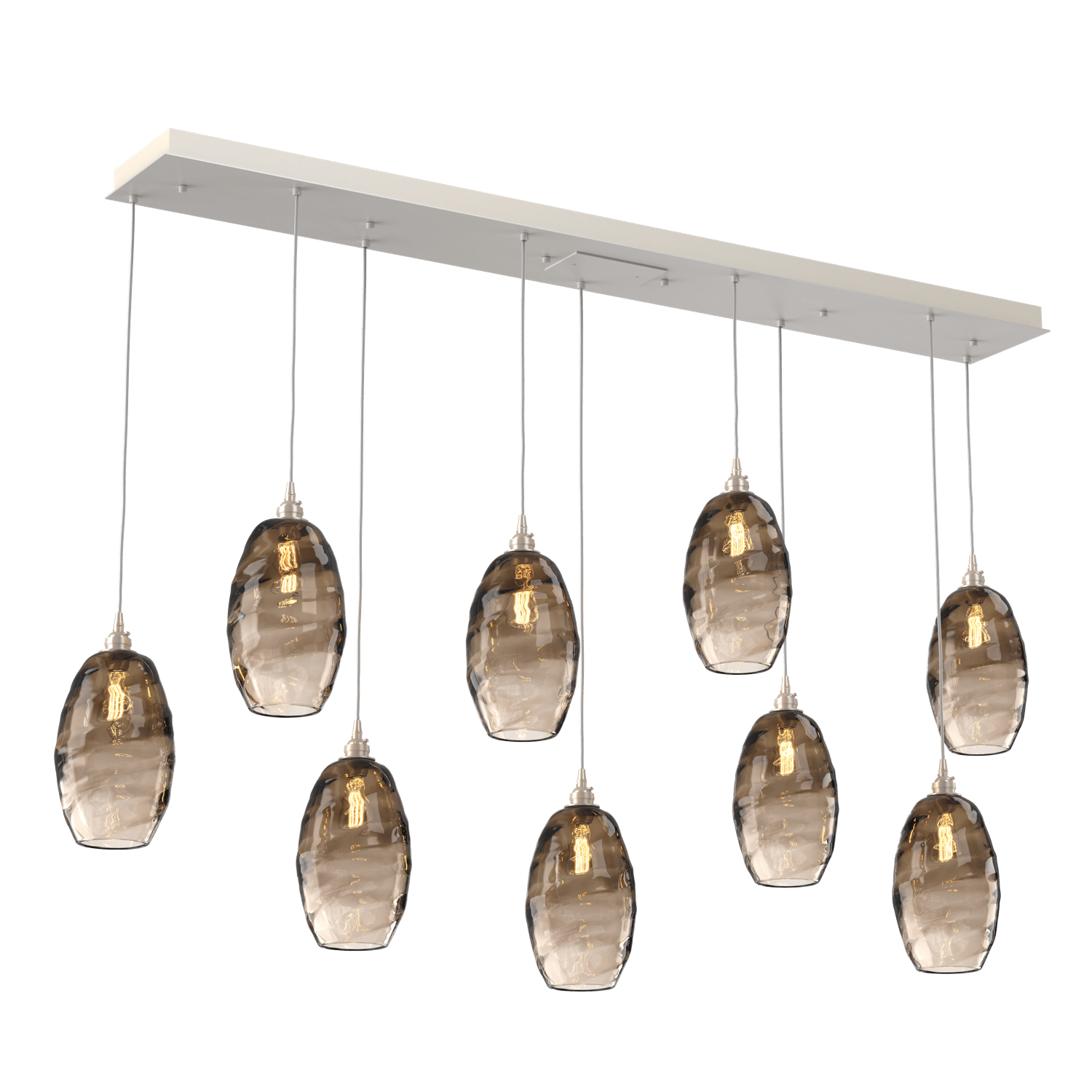 PLB0035-09-BS-OB-Hammerton-Studio-Optic-Blown-Glass-Elisse-9-light-linear-pendant-chandelier-with-metallic-beige-silver-finish-and-optic-bronze-blown-glass-shades-and-incandescent-lamping