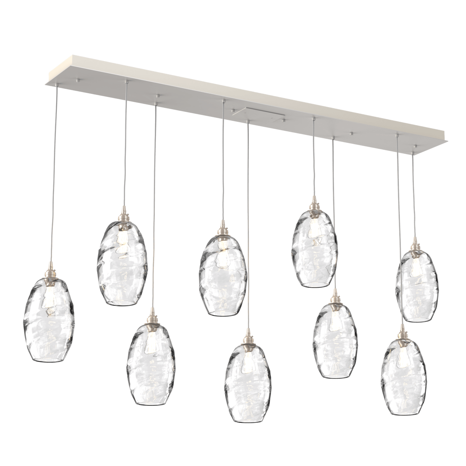 PLB0035-09-BS-OC-Hammerton-Studio-Optic-Blown-Glass-Elisse-9-light-linear-pendant-chandelier-with-metallic-beige-silver-finish-and-optic-clear-blown-glass-shades-and-incandescent-lamping