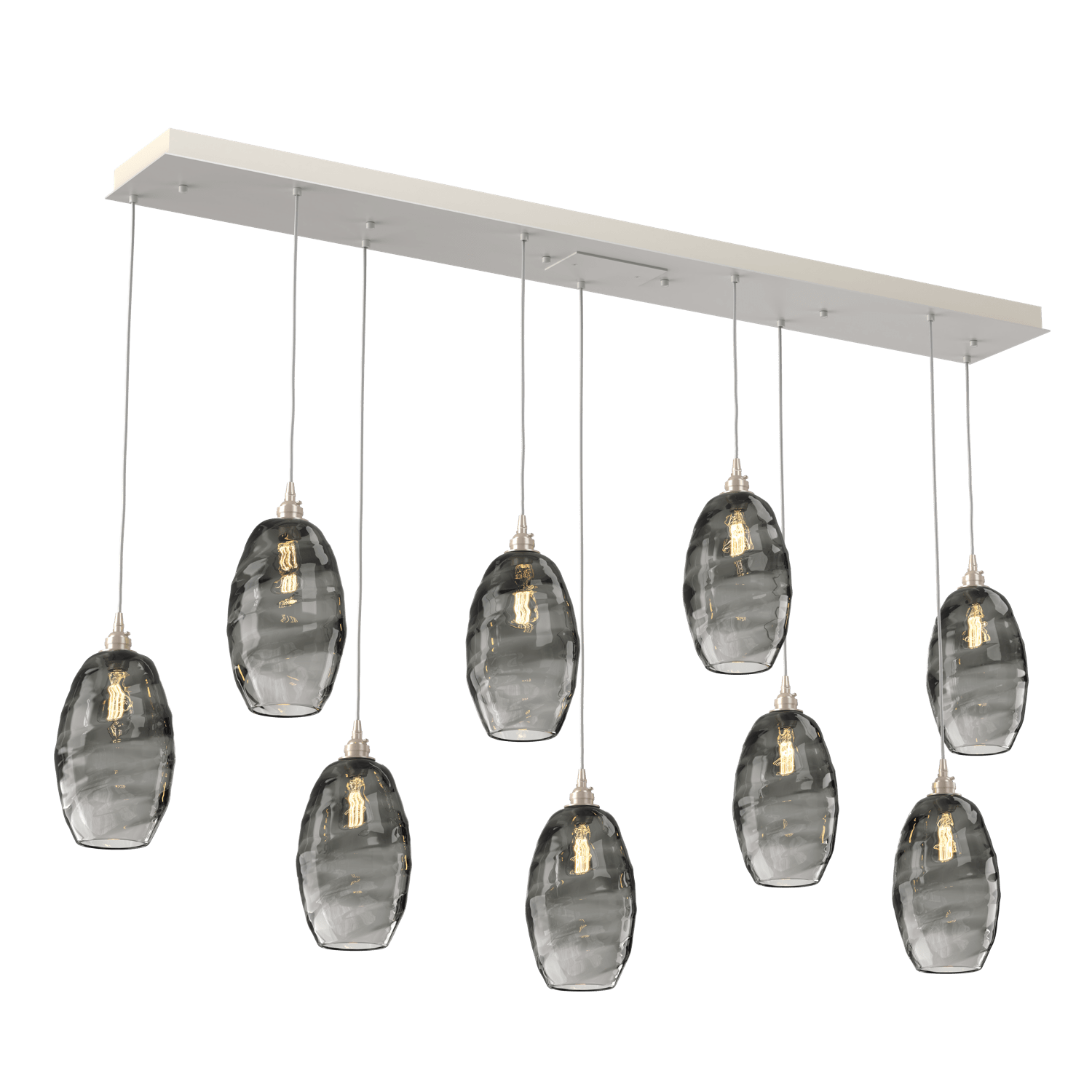 PLB0035-09-BS-OS-Hammerton-Studio-Optic-Blown-Glass-Elisse-9-light-linear-pendant-chandelier-with-metallic-beige-silver-finish-and-optic-smoke-blown-glass-shades-and-incandescent-lamping