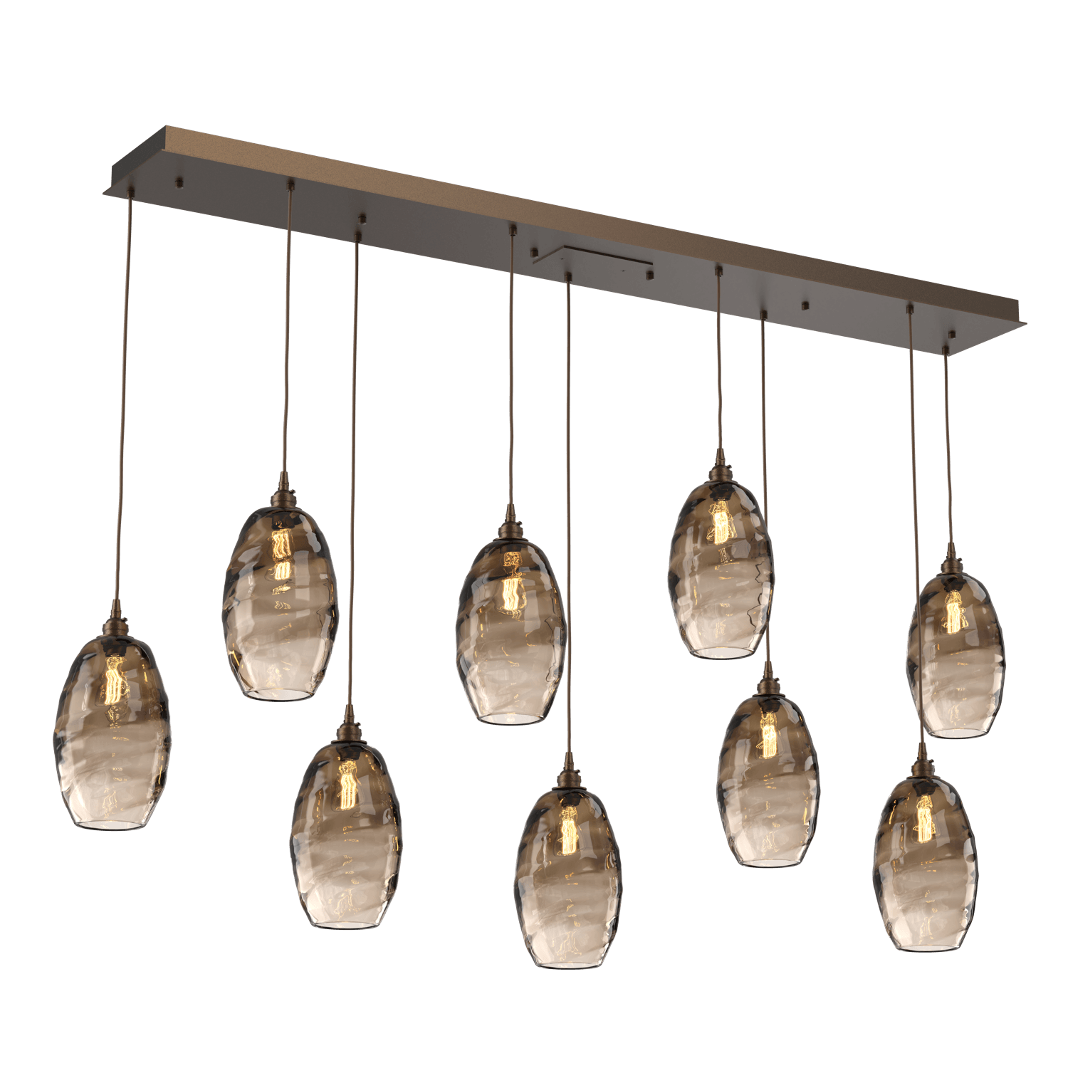 PLB0035-09-FB-OB-Hammerton-Studio-Optic-Blown-Glass-Elisse-9-light-linear-pendant-chandelier-with-flat-bronze-finish-and-optic-bronze-blown-glass-shades-and-incandescent-lamping