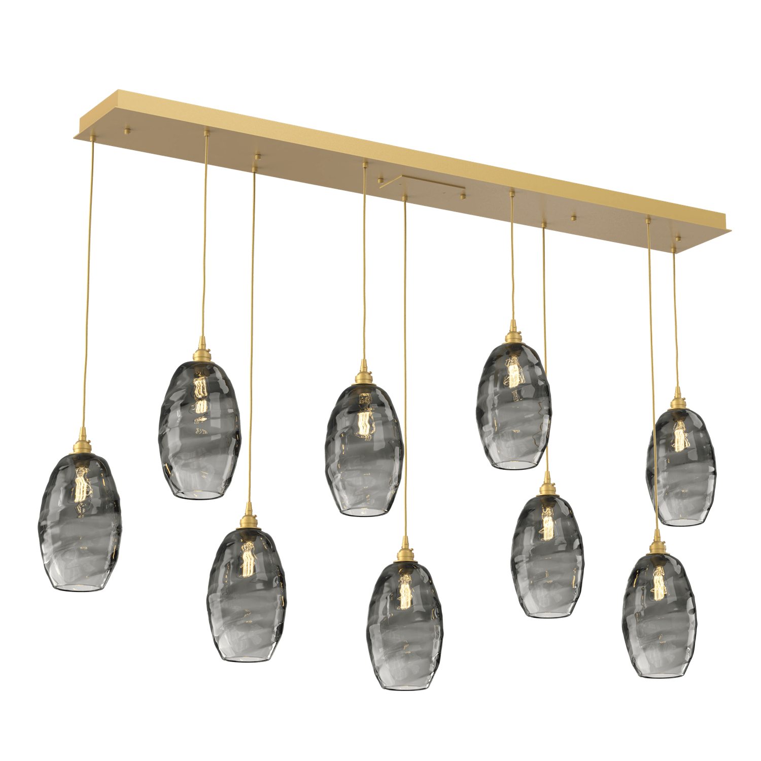 PLB0035-09-GB-OS-Hammerton-Studio-Optic-Blown-Glass-Elisse-9-light-linear-pendant-chandelier-with-gilded-brass-finish-and-optic-smoke-blown-glass-shades-and-incandescent-lamping