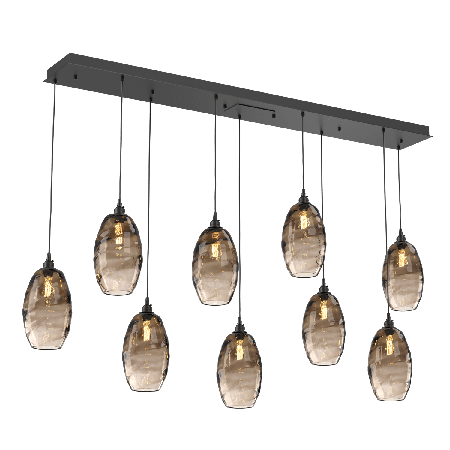 PLB0035-09-MB-OB-Hammerton-Studio-Optic-Blown-Glass-Elisse-9-light-linear-pendant-chandelier-with-matte-black-finish-and-optic-bronze-blown-glass-shades-and-incandescent-lamping