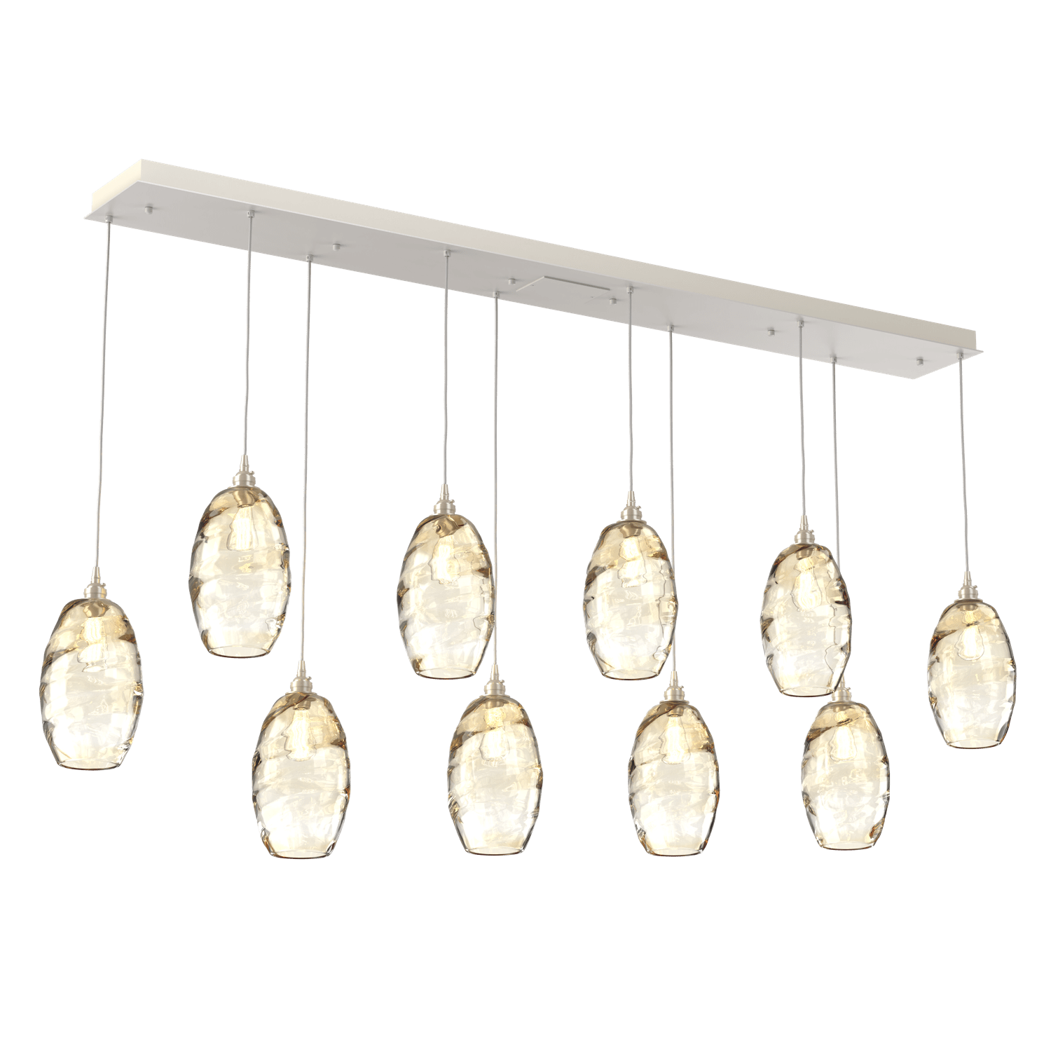 PLB0035-10-BS-OA-Hammerton-Studio-Optic-Blown-Glass-Elisse-10-light-linear-pendant-chandelier-with-metallic-beige-silver-finish-and-optic-amber-blown-glass-shades-and-incandescent-lamping