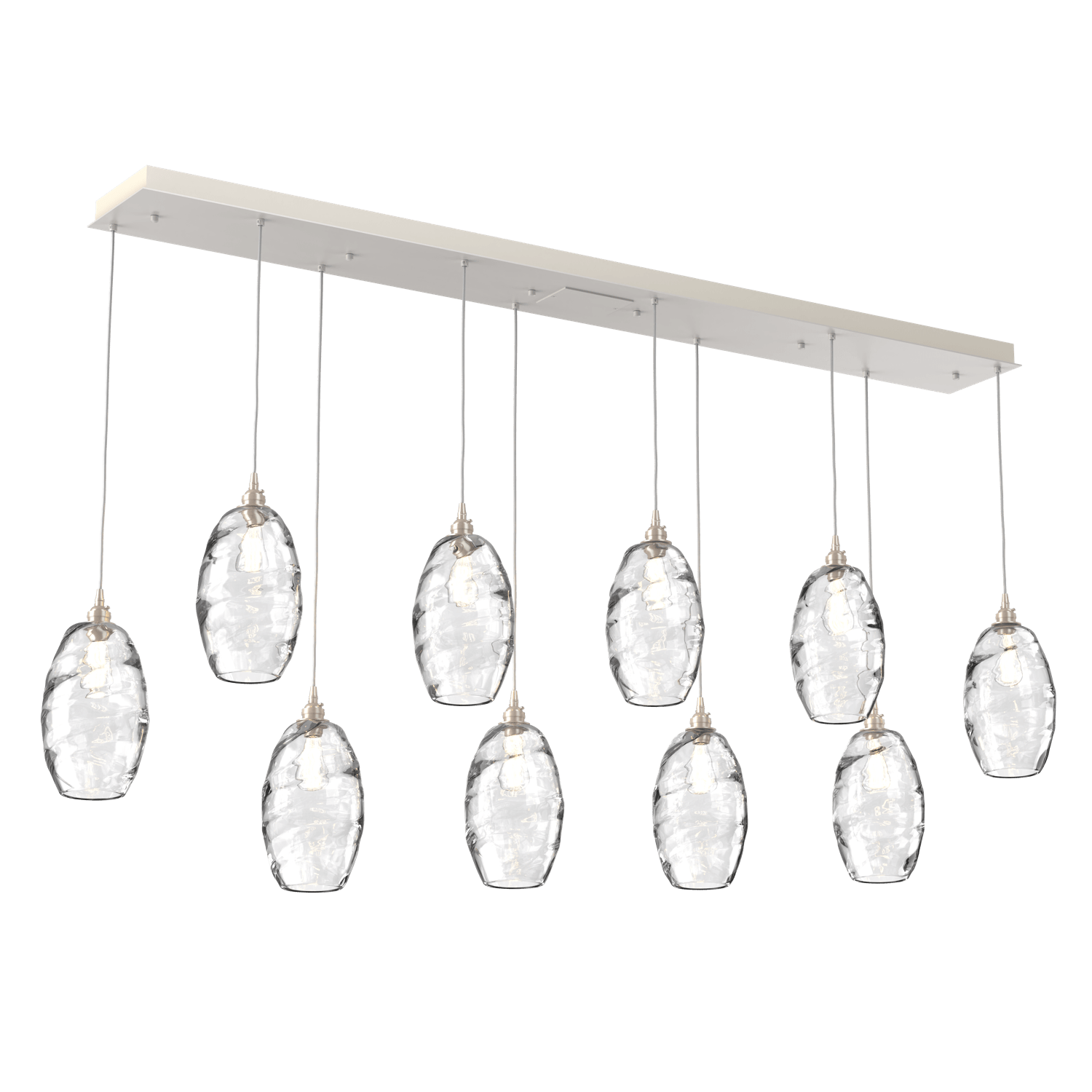 PLB0035-10-BS-OC-Hammerton-Studio-Optic-Blown-Glass-Elisse-10-light-linear-pendant-chandelier-with-metallic-beige-silver-finish-and-optic-clear-blown-glass-shades-and-incandescent-lamping