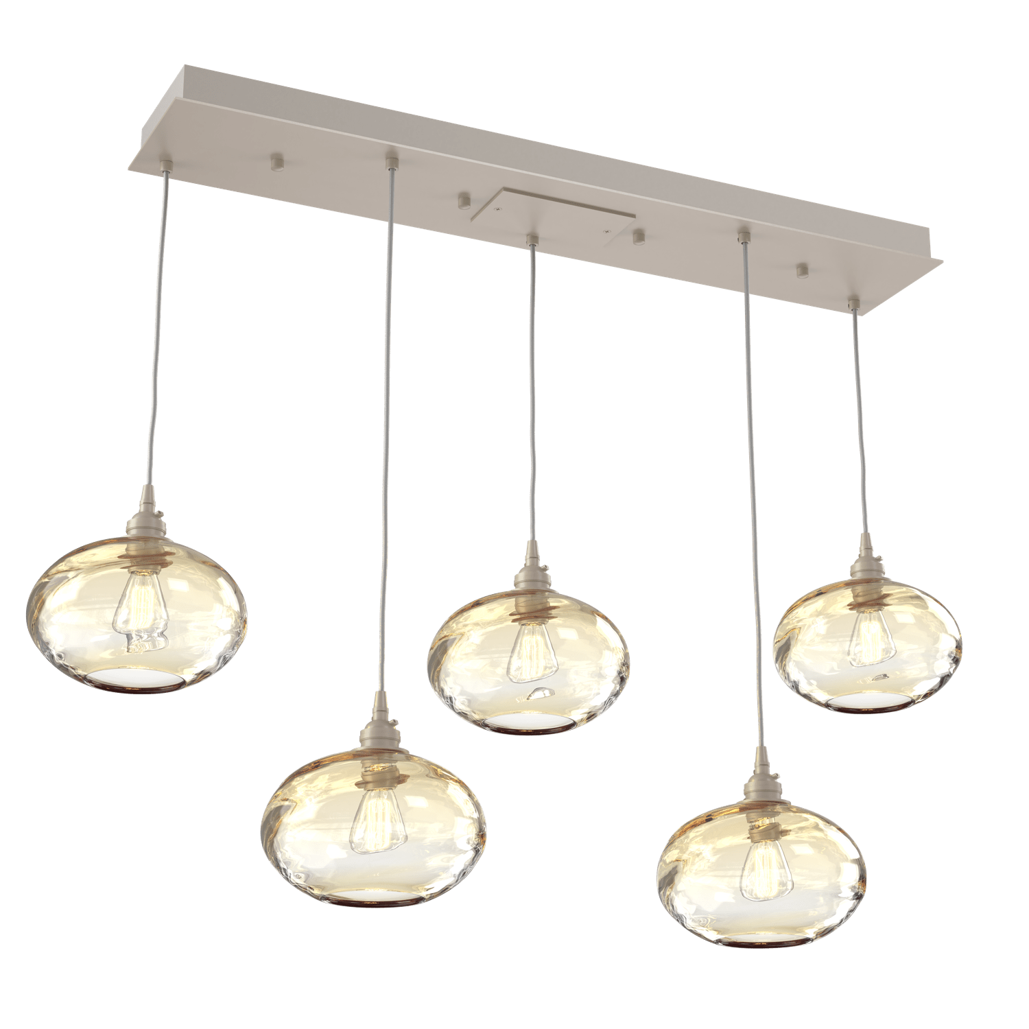 PLB0036-05-BS-OA-Hammerton-Studio-Optic-Blown-Glass-Coppa-5-light-linear-pendant-chandelier-with-metallic-beige-silver-finish-and-optic-amber-blown-glass-shades-and-incandescent-lamping