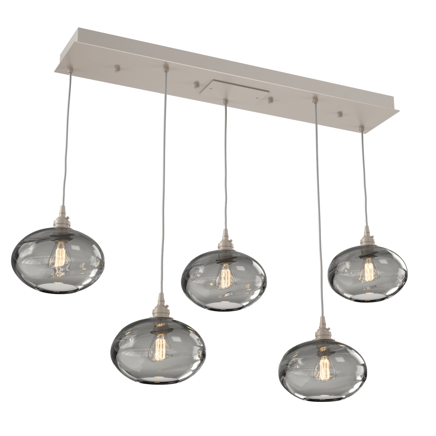 PLB0036-05-BS-OS-Hammerton-Studio-Optic-Blown-Glass-Coppa-5-light-linear-pendant-chandelier-with-metallic-beige-silver-finish-and-optic-smoke-blown-glass-shades-and-incandescent-lamping