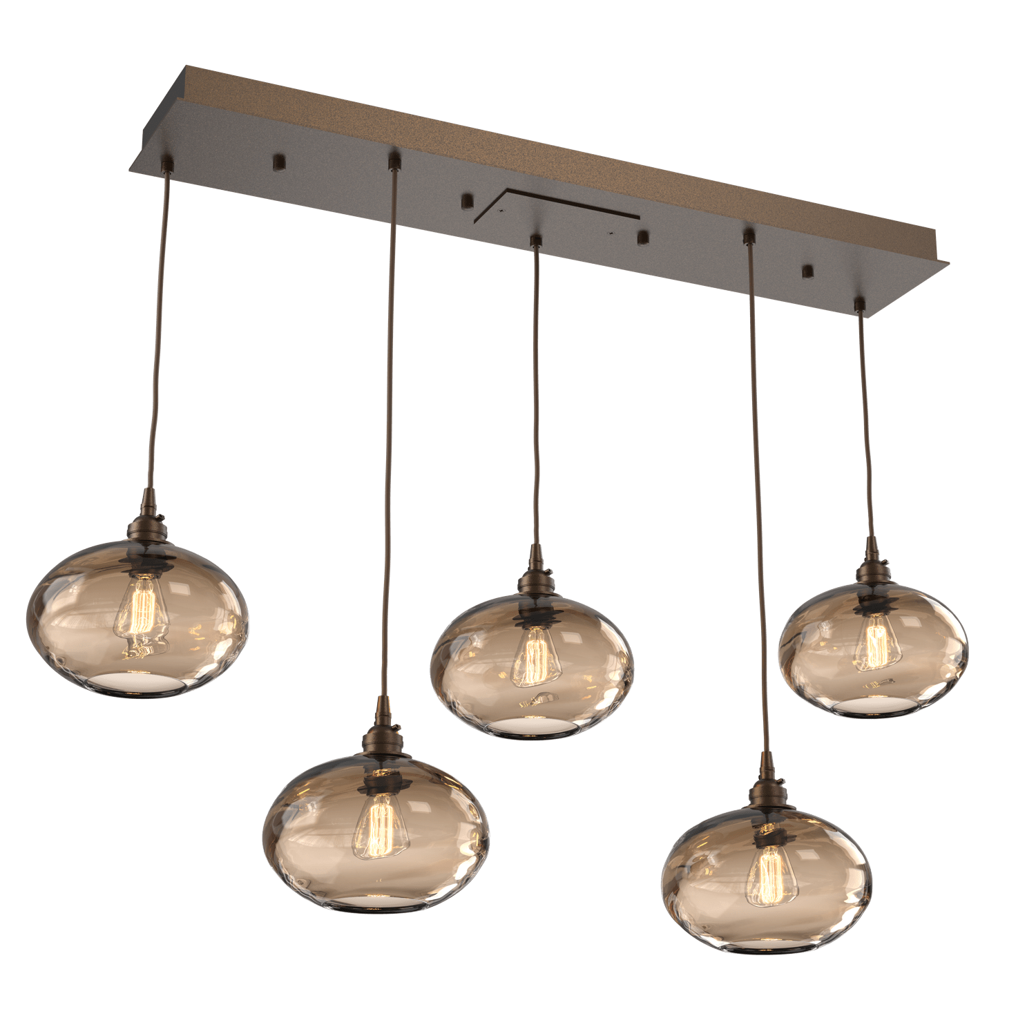 PLB0036-05-FB-OB-Hammerton-Studio-Optic-Blown-Glass-Coppa-5-light-linear-pendant-chandelier-with-flat-bronze-finish-and-optic-bronze-blown-glass-shades-and-incandescent-lamping