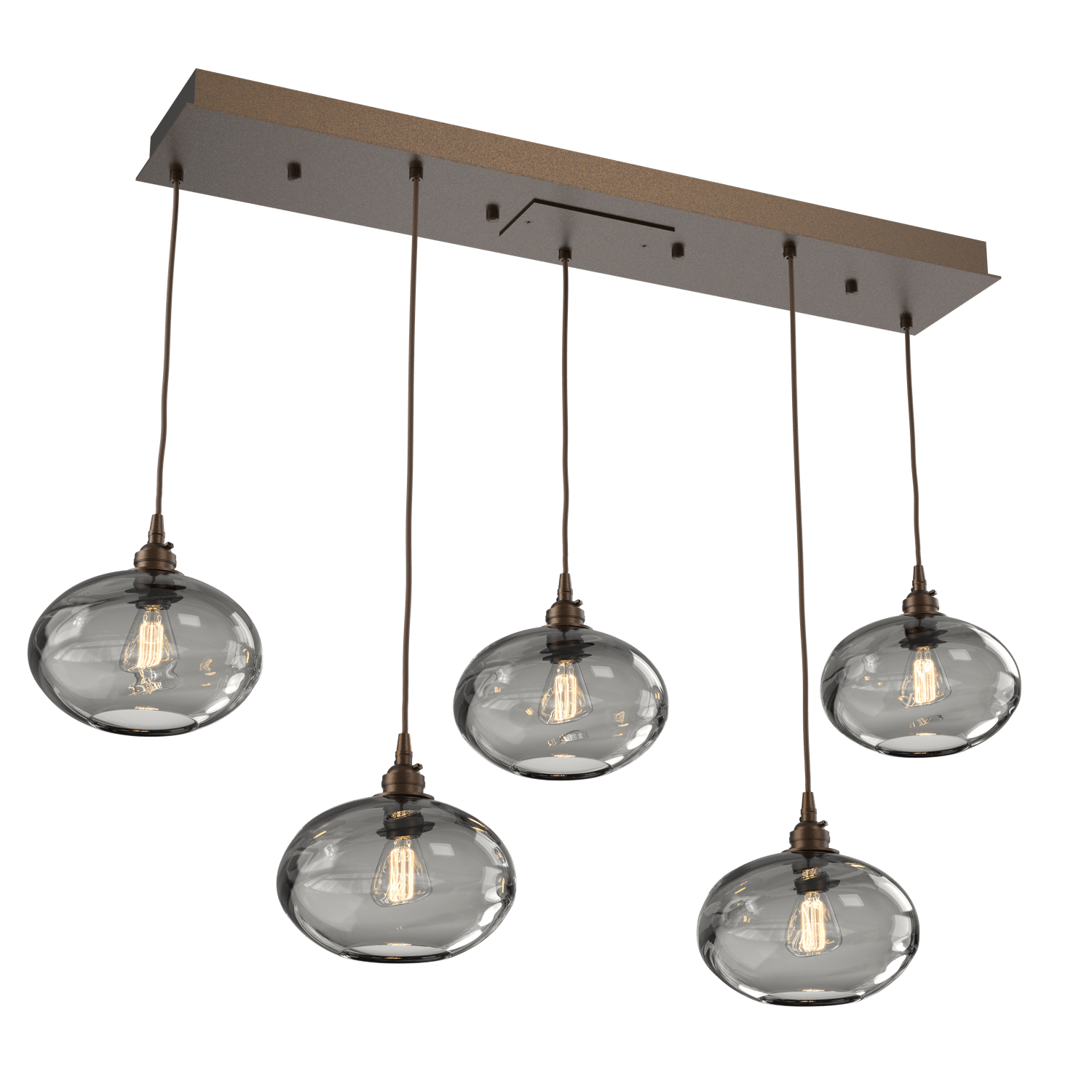 PLB0036-05-FB-OS-Hammerton-Studio-Optic-Blown-Glass-Coppa-5-light-linear-pendant-chandelier-with-flat-bronze-finish-and-optic-smoke-blown-glass-shades-and-incandescent-lamping