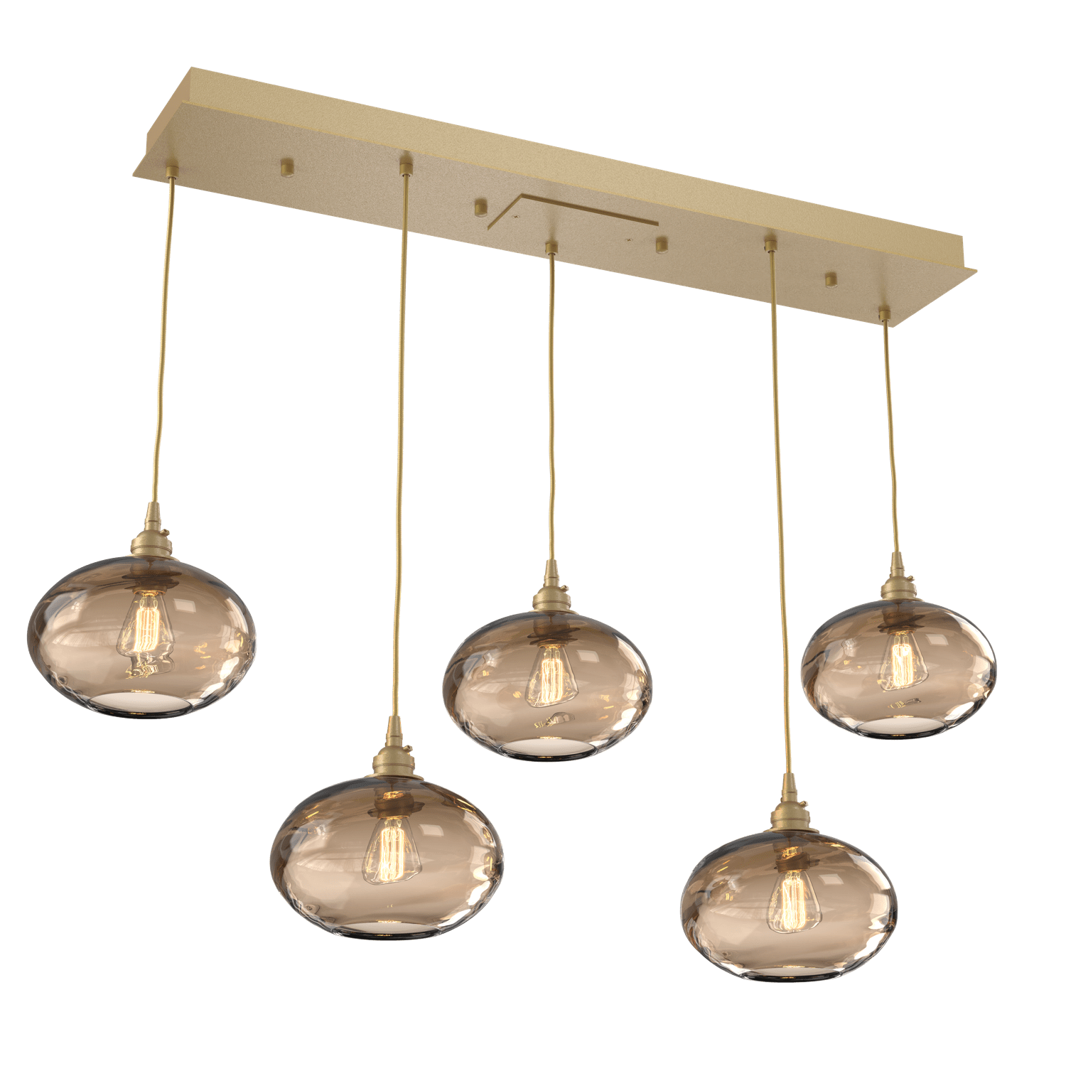 PLB0036-05-GB-OB-Hammerton-Studio-Optic-Blown-Glass-Coppa-5-light-linear-pendant-chandelier-with-gilded-brass-finish-and-optic-bronze-blown-glass-shades-and-incandescent-lamping