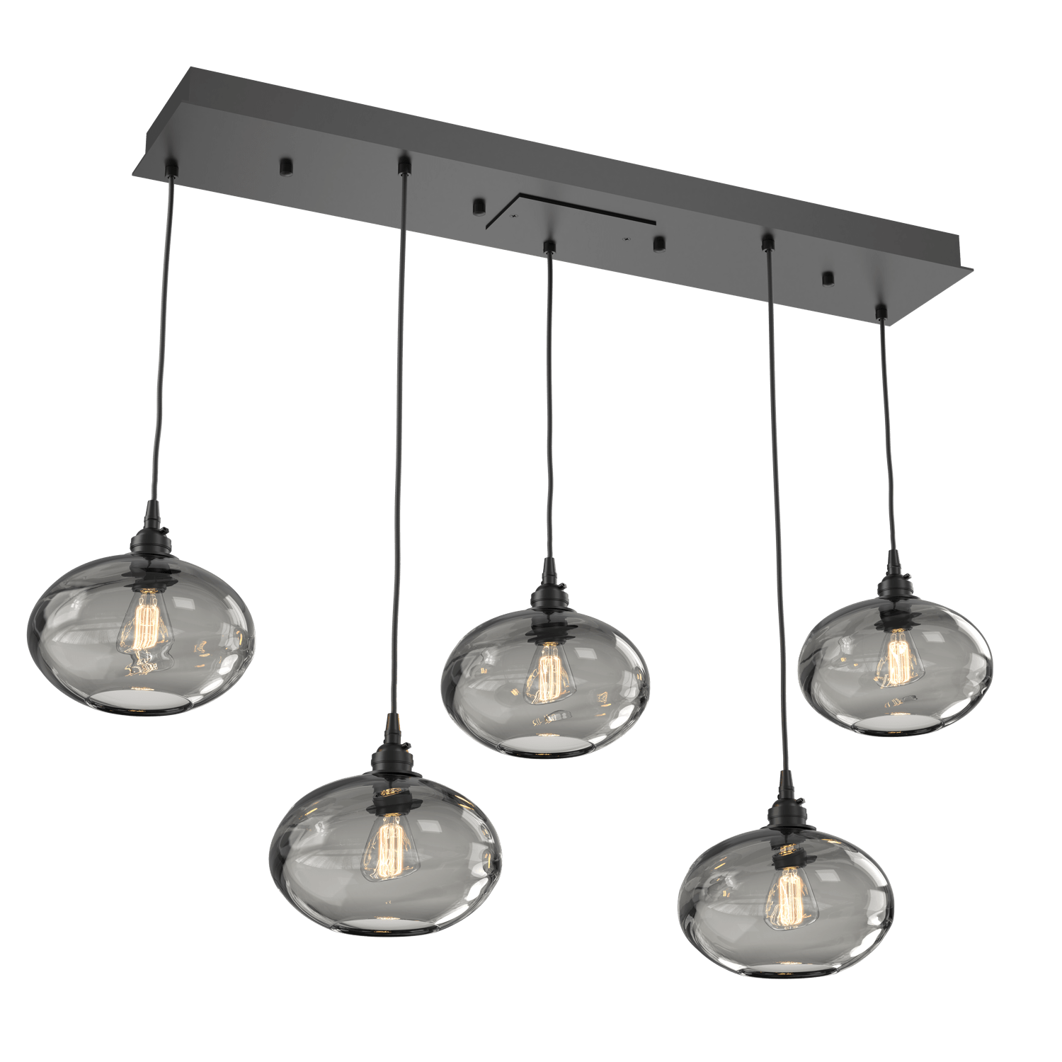 PLB0036-05-MB-OS-Hammerton-Studio-Optic-Blown-Glass-Coppa-5-light-linear-pendant-chandelier-with-matte-black-finish-and-optic-smoke-blown-glass-shades-and-incandescent-lamping