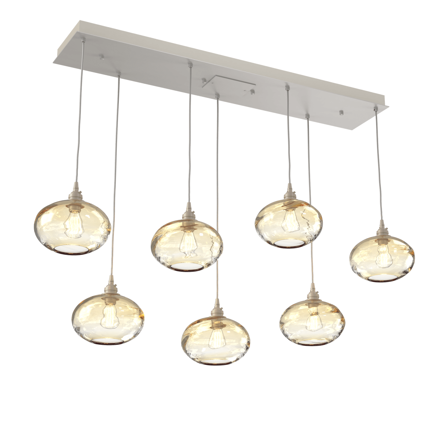 PLB0036-07-BS-OA-Hammerton-Studio-Optic-Blown-Glass-Coppa-7-light-linear-pendant-chandelier-with-metallic-beige-silver-finish-and-optic-amber-blown-glass-shades-and-incandescent-lamping