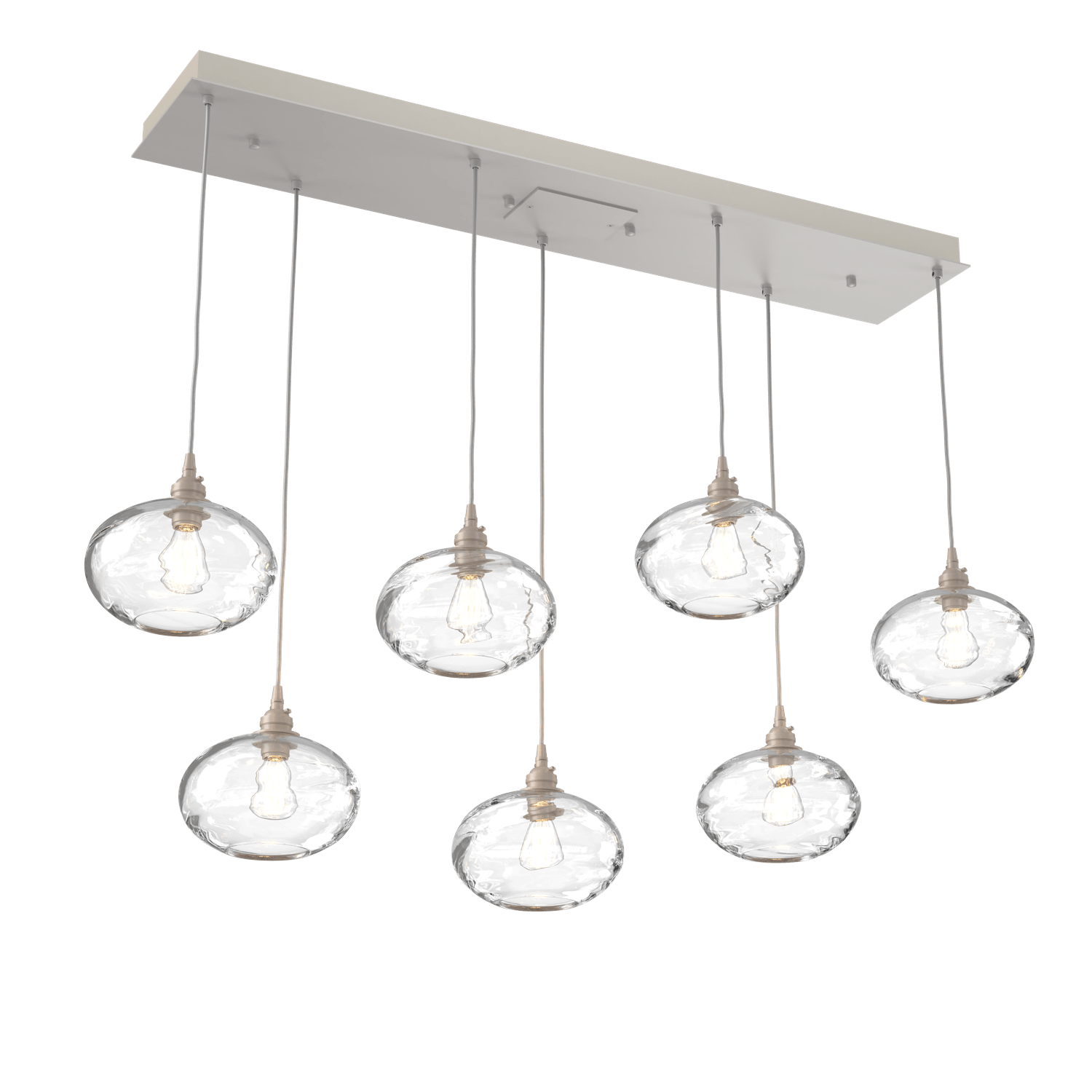 PLB0036-07-BS-OC-Hammerton-Studio-Optic-Blown-Glass-Coppa-7-light-linear-pendant-chandelier-with-metallic-beige-silver-finish-and-optic-clear-blown-glass-shades-and-incandescent-lamping