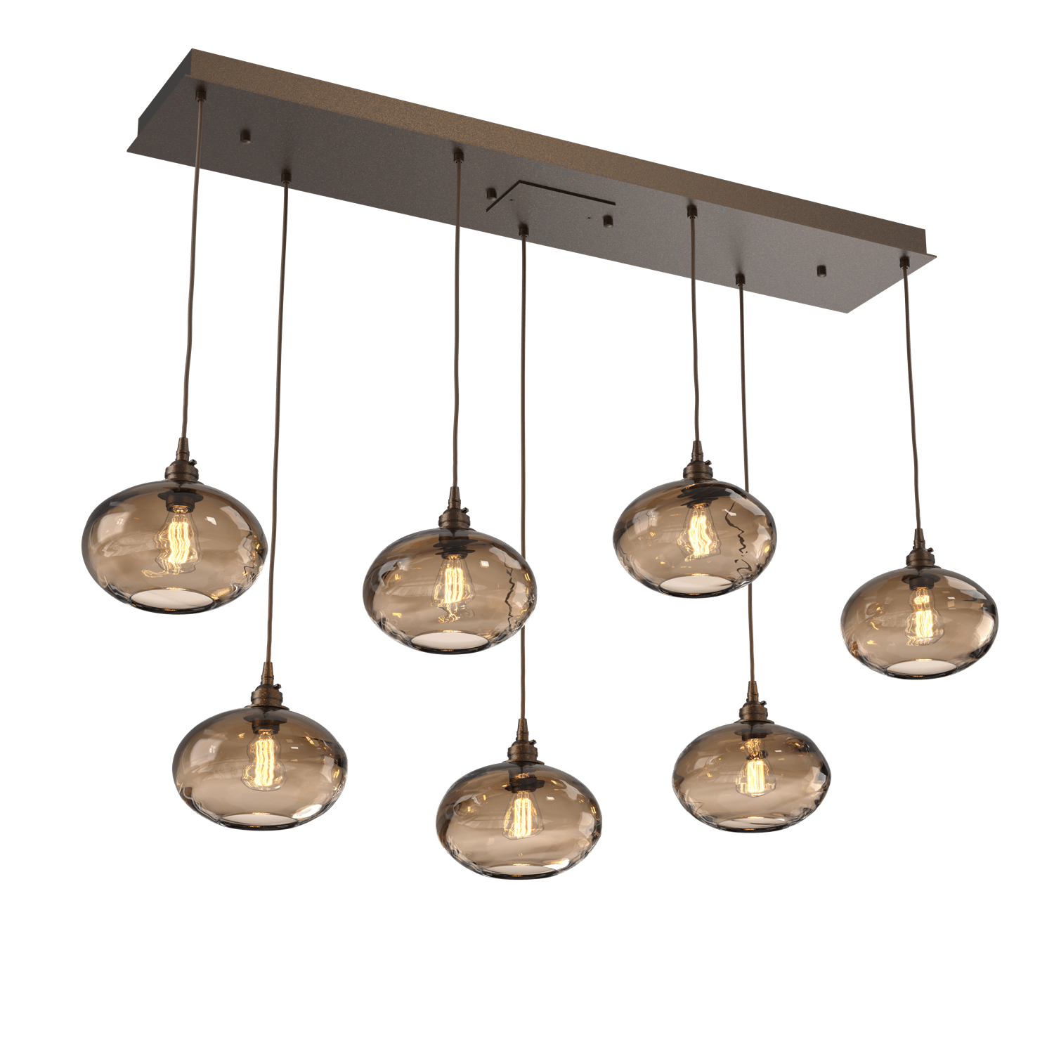 PLB0036-07-FB-OB-Hammerton-Studio-Optic-Blown-Glass-Coppa-7-light-linear-pendant-chandelier-with-flat-bronze-finish-and-optic-bronze-blown-glass-shades-and-incandescent-lamping
