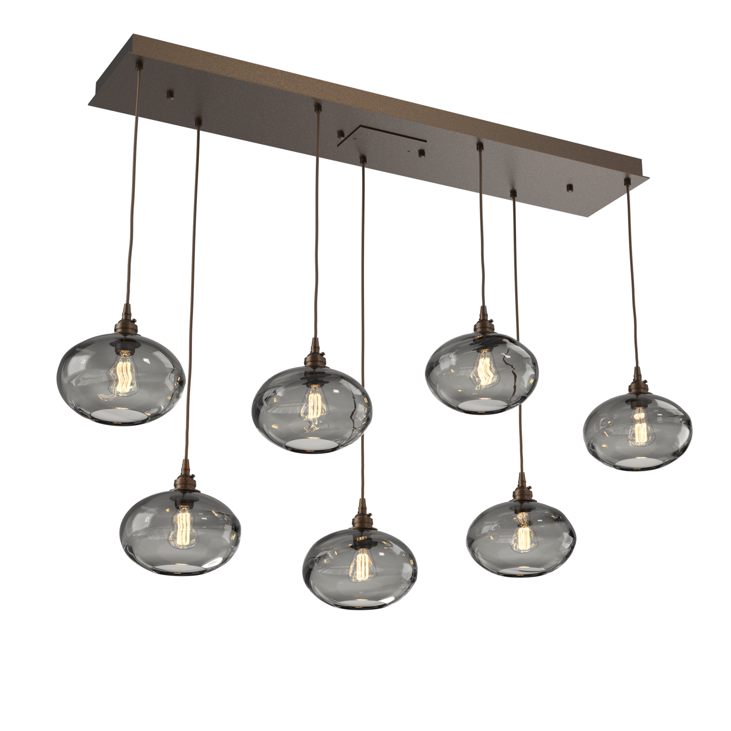 PLB0036-07-FB-OS-Hammerton-Studio-Optic-Blown-Glass-Coppa-7-light-linear-pendant-chandelier-with-flat-bronze-finish-and-optic-smoke-blown-glass-shades-and-incandescent-lamping