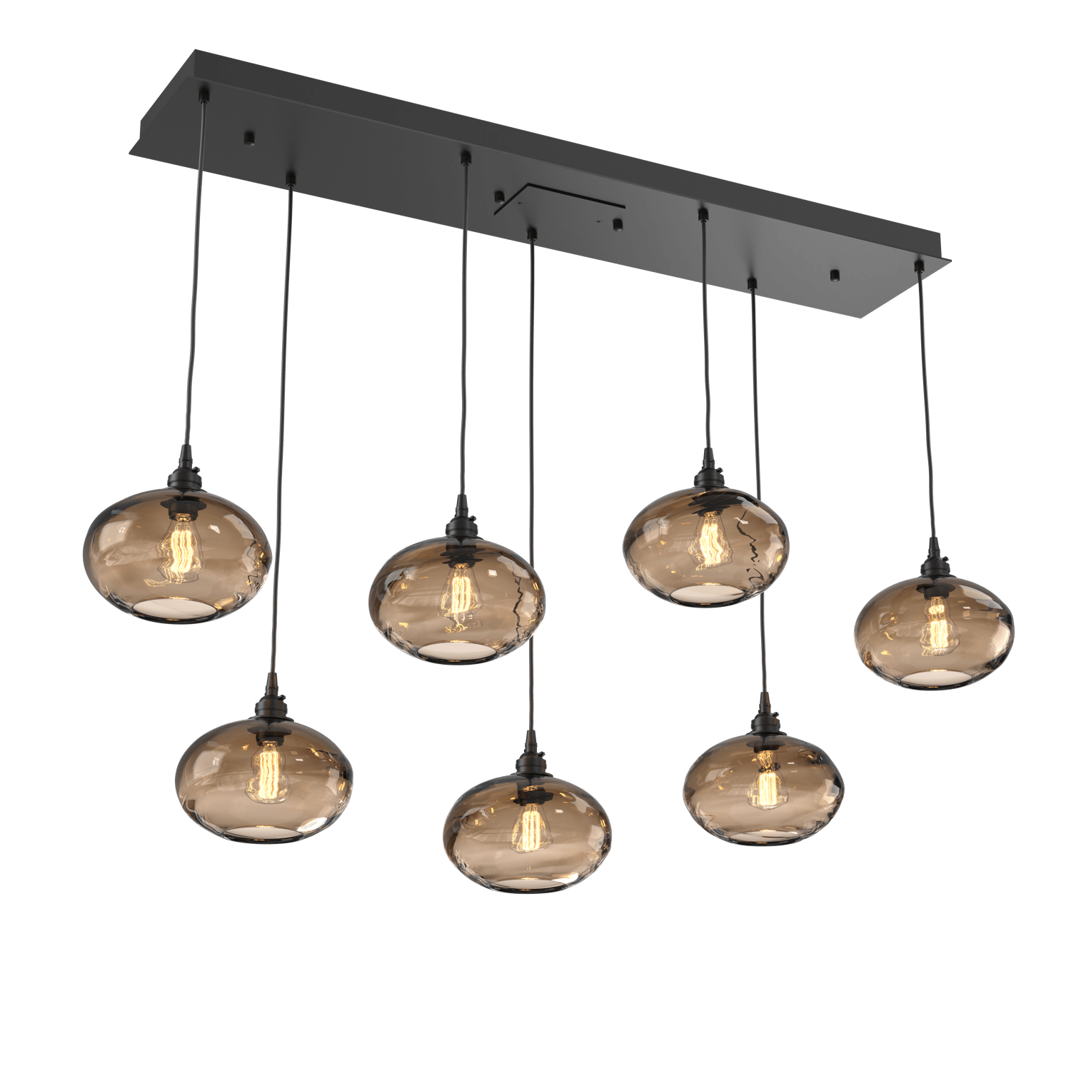 PLB0036-07-MB-OB-Hammerton-Studio-Optic-Blown-Glass-Coppa-7-light-linear-pendant-chandelier-with-matte-black-finish-and-optic-bronze-blown-glass-shades-and-incandescent-lamping
