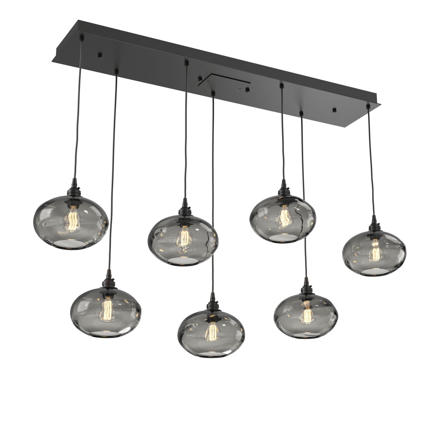 PLB0036-07-MB-OS-Hammerton-Studio-Optic-Blown-Glass-Coppa-7-light-linear-pendant-chandelier-with-matte-black-finish-and-optic-smoke-blown-glass-shades-and-incandescent-lamping