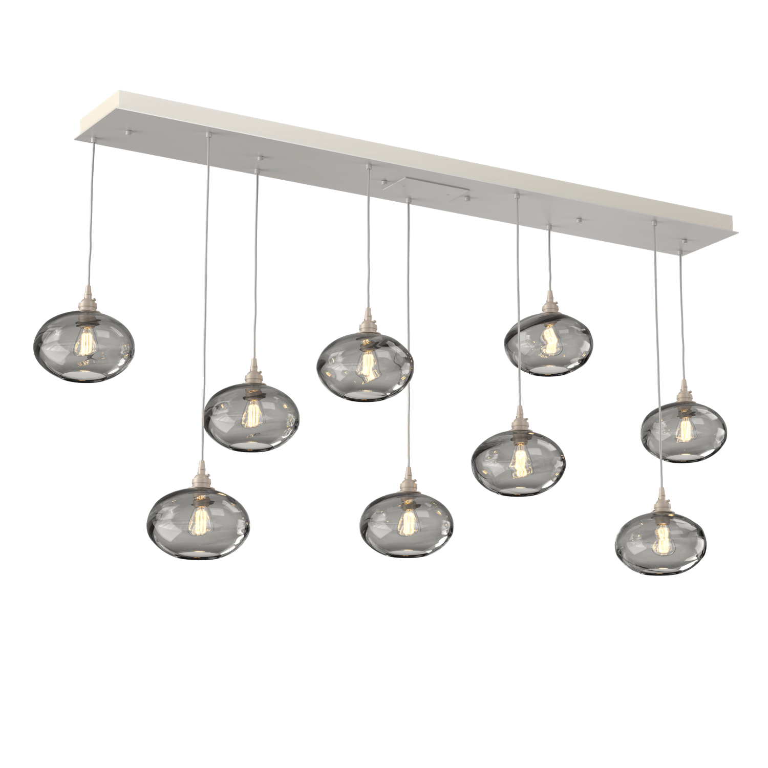 PLB0036-09-BS-OS-Hammerton-Studio-Optic-Blown-Glass-Coppa-9-light-linear-pendant-chandelier-with-metallic-beige-silver-finish-and-optic-smoke-blown-glass-shades-and-incandescent-lamping