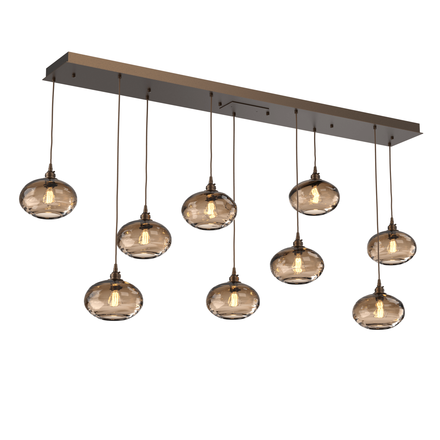 PLB0036-09-FB-OB-Hammerton-Studio-Optic-Blown-Glass-Coppa-9-light-linear-pendant-chandelier-with-flat-bronze-finish-and-optic-bronze-blown-glass-shades-and-incandescent-lamping