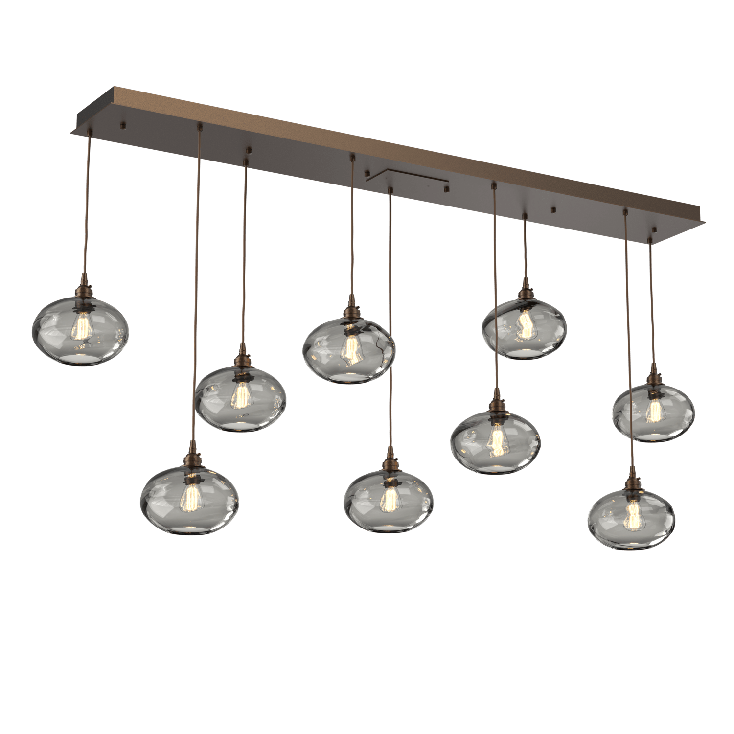 PLB0036-09-FB-OS-Hammerton-Studio-Optic-Blown-Glass-Coppa-9-light-linear-pendant-chandelier-with-flat-bronze-finish-and-optic-smoke-blown-glass-shades-and-incandescent-lamping