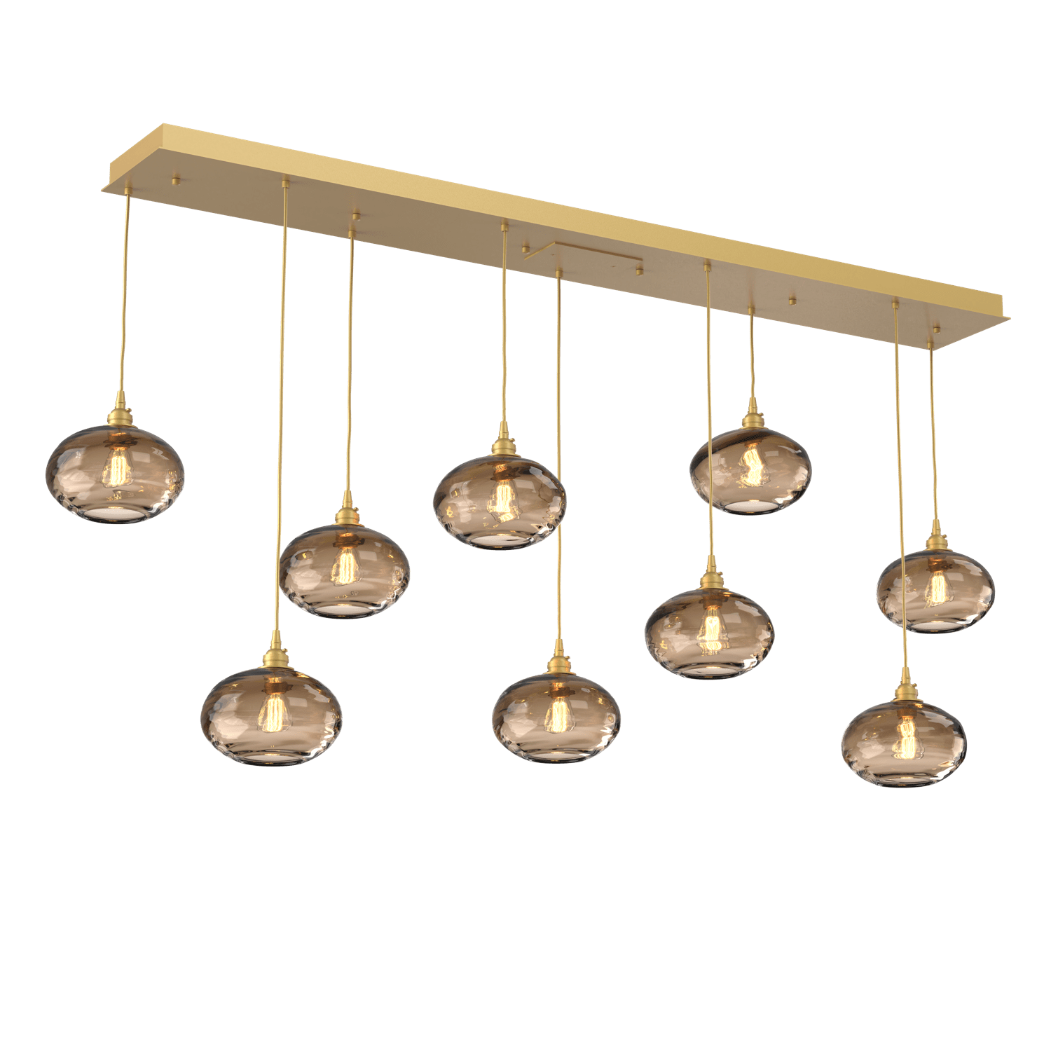 PLB0036-09-GB-OB-Hammerton-Studio-Optic-Blown-Glass-Coppa-9-light-linear-pendant-chandelier-with-gilded-brass-finish-and-optic-bronze-blown-glass-shades-and-incandescent-lamping