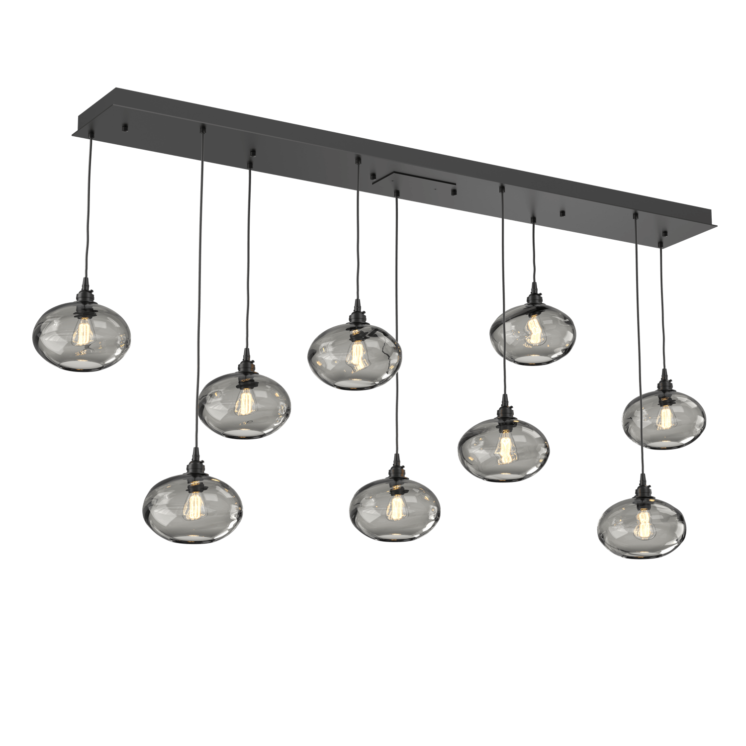 PLB0036-09-MB-OS-Hammerton-Studio-Optic-Blown-Glass-Coppa-9-light-linear-pendant-chandelier-with-matte-black-finish-and-optic-smoke-blown-glass-shades-and-incandescent-lamping