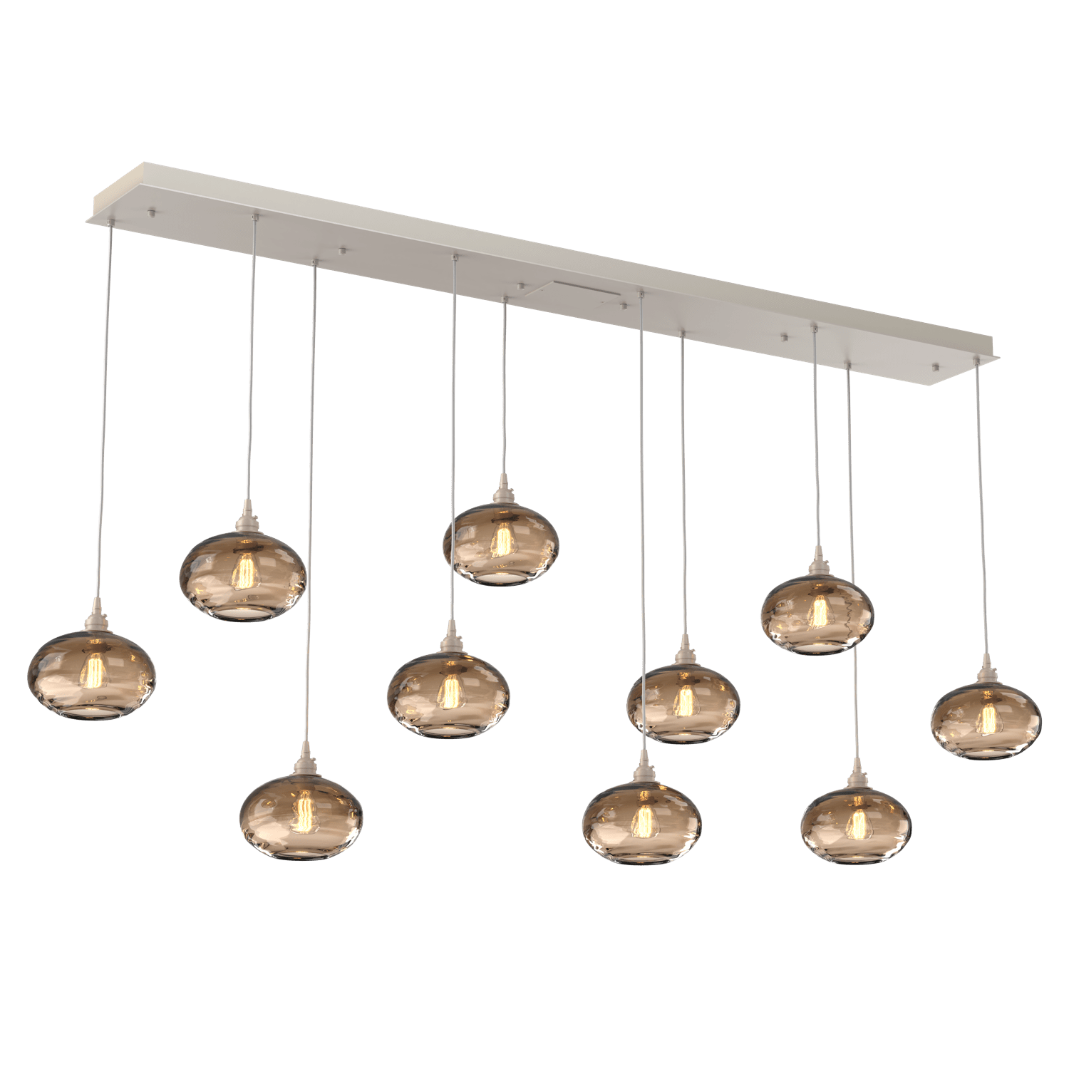 PLB0036-10-BS-OB-Hammerton-Studio-Optic-Blown-Glass-Coppa-10-light-linear-pendant-chandelier-with-metallic-beige-silver-finish-and-optic-bronze-blown-glass-shades-and-incandescent-lamping
